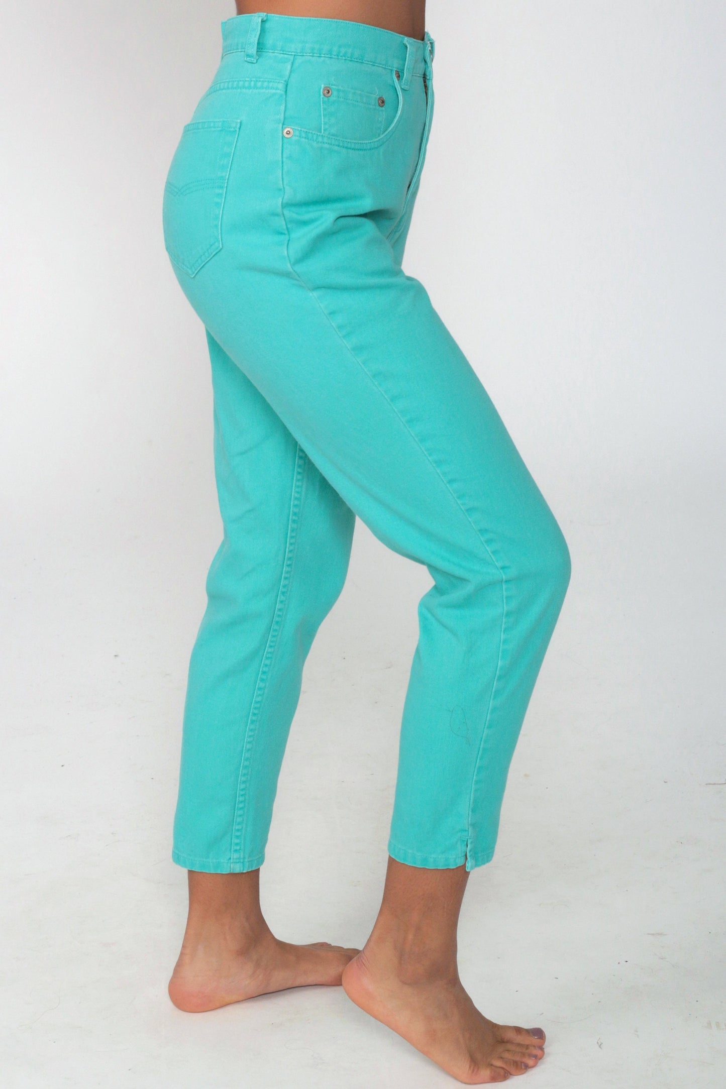 90s Turquoise High-Waisted Tapered Jeans Ankle Denim Extra Small