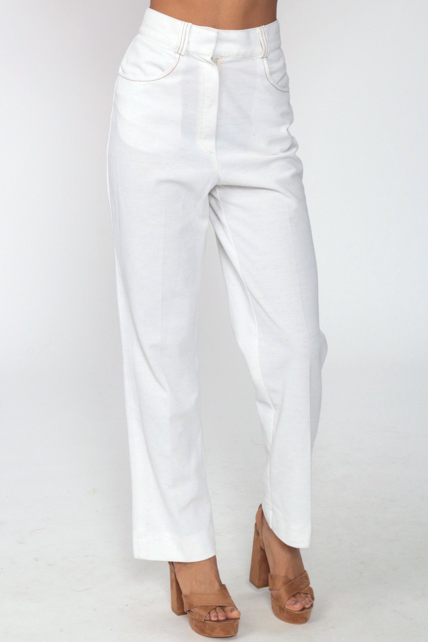 1970s White High-Rise Straight Leg Trousers Small