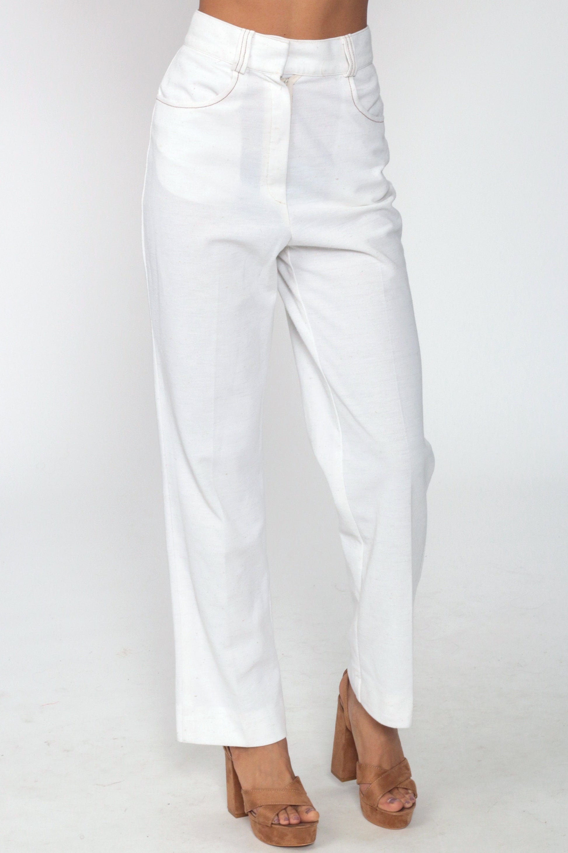 1970s White High-Rise Straight Leg Trousers Small