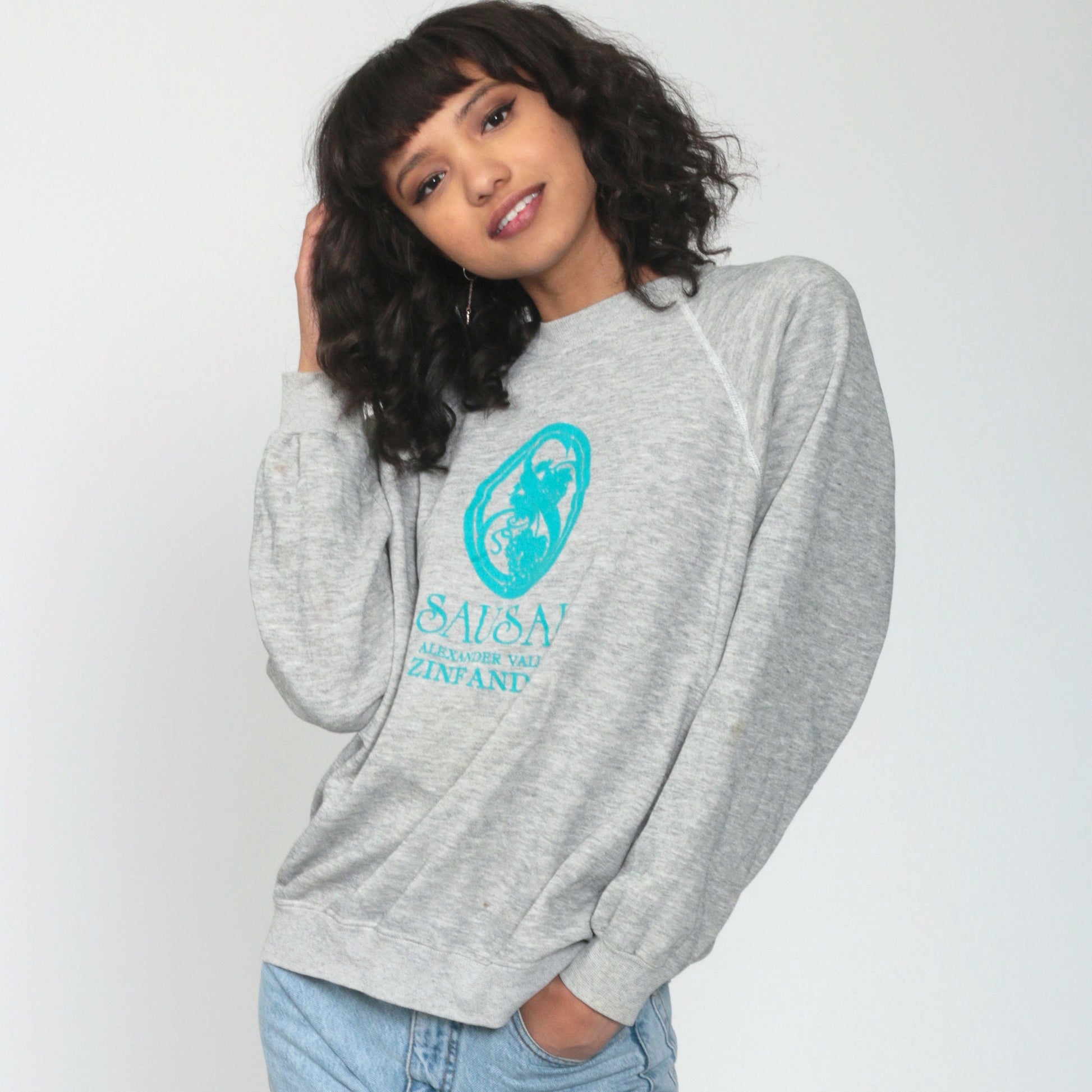 80s Sausal Zinfandel Alexander Valley Wine Graphic Raglan Sweatshirt Unisex
