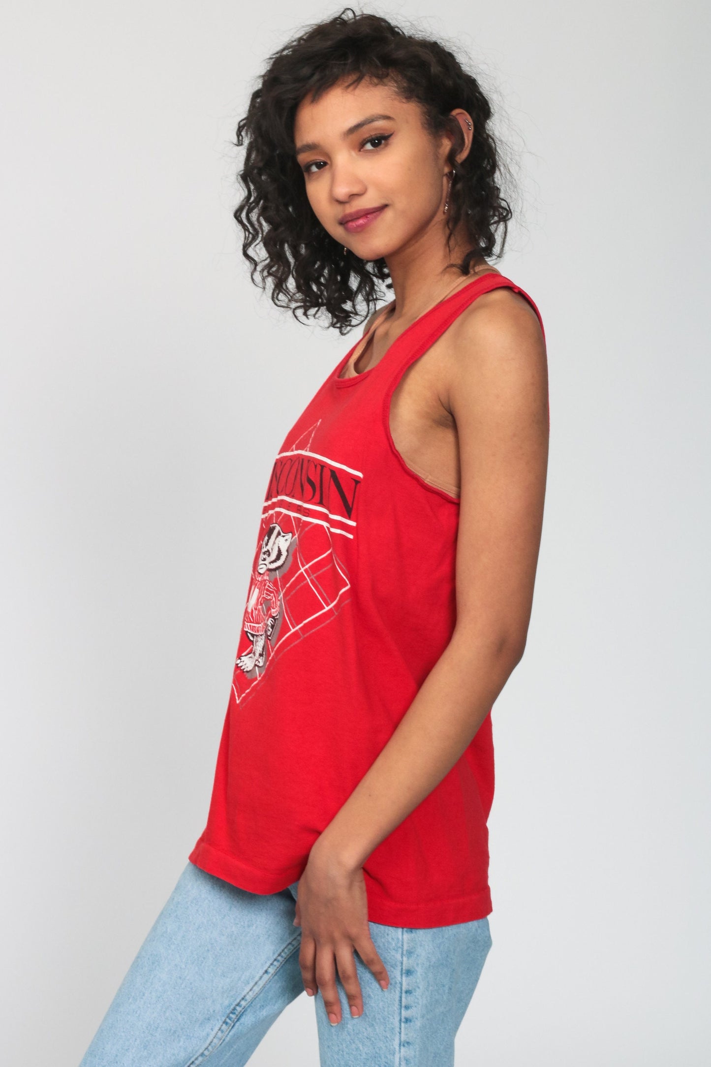 80s Wisconsin Badgers Tank Top Red College Football Jersey Small