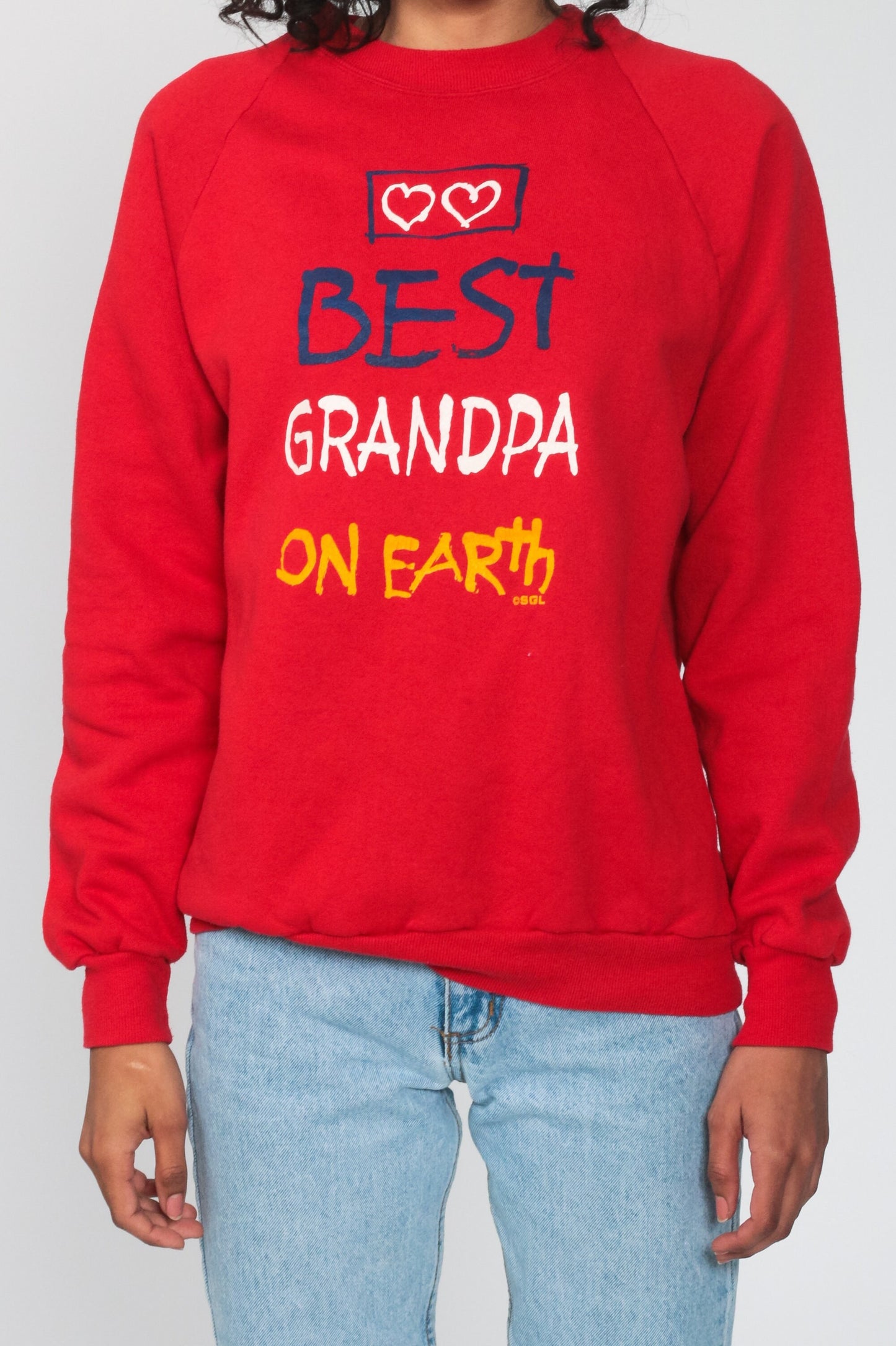 80s Best Grandpa On Earth Raglan Sweatshirt Red Graphic Crewneck Medium