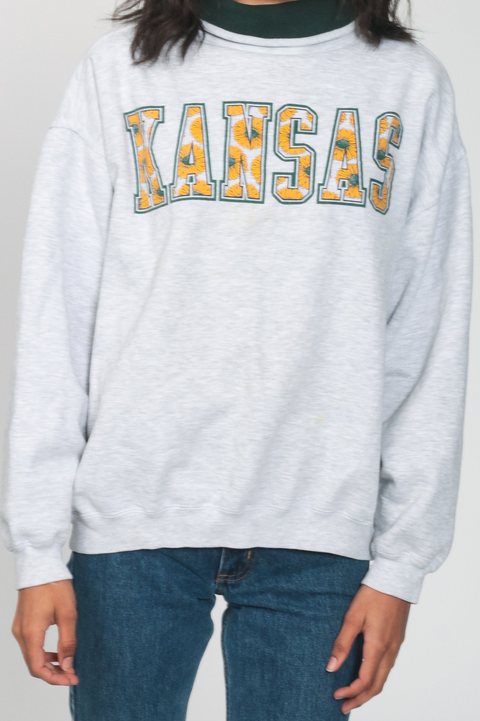 90s Kansas Sunflower Graphic Sweatshirt Grey Crewneck Large