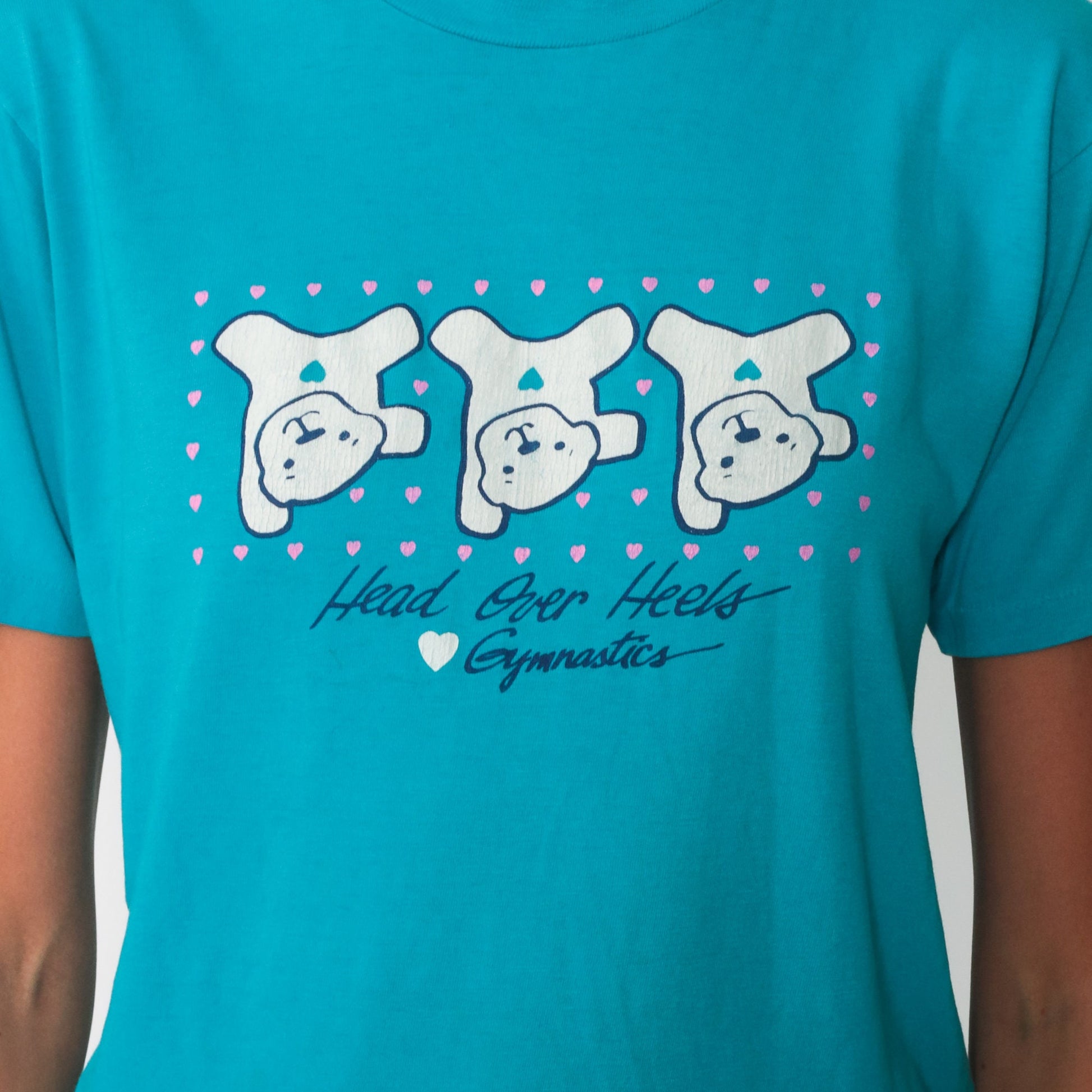 80s Gymnastics Teddy Bear Graphic T-Shirt Single Stitch Cotton Small