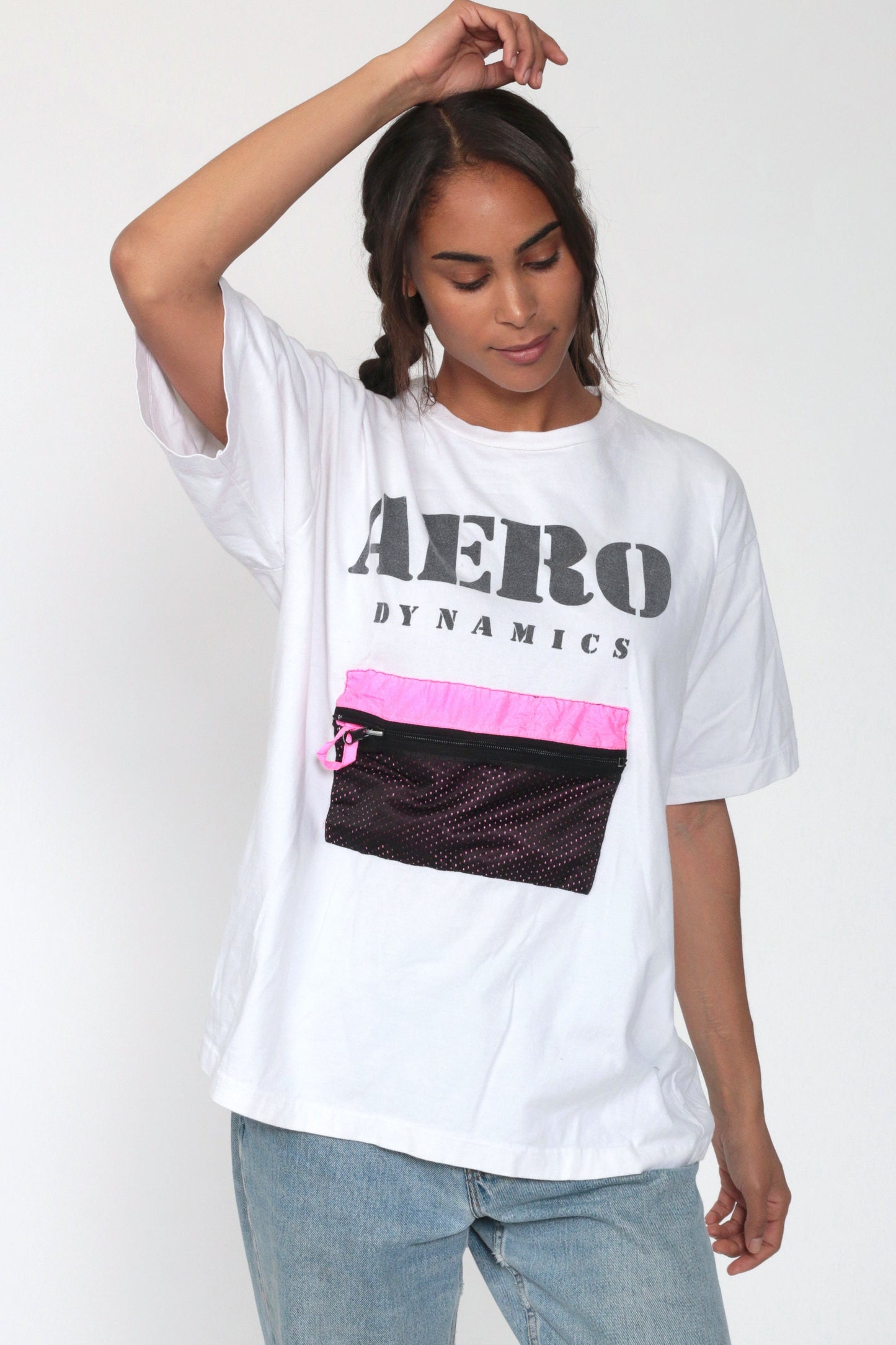 90s Aero Dynamics Neon Slogan Graphic T-Shirt Cotton Small
