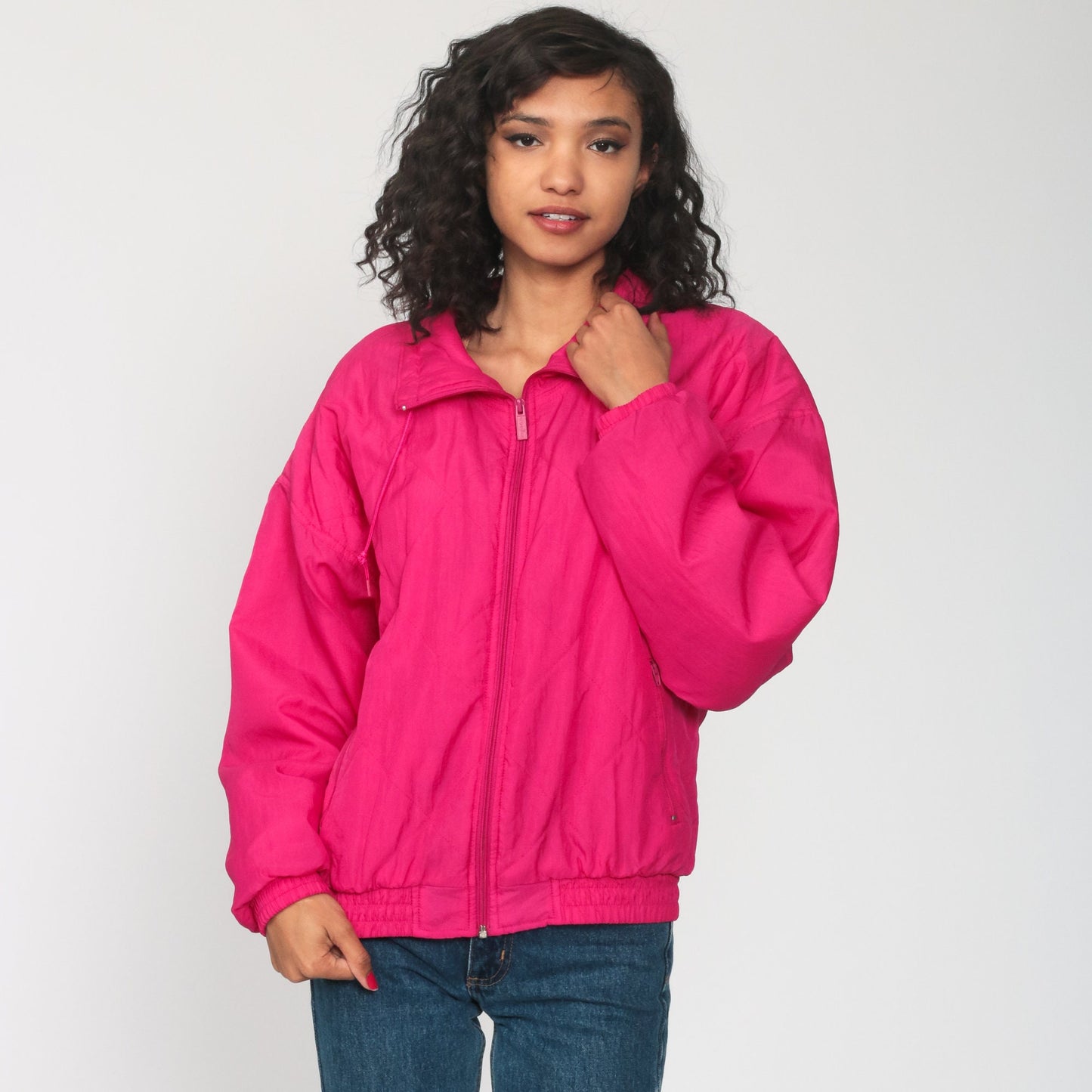 90s Reebok Hot Pink Windbreaker Jacket Zip-Up Sportswear Small