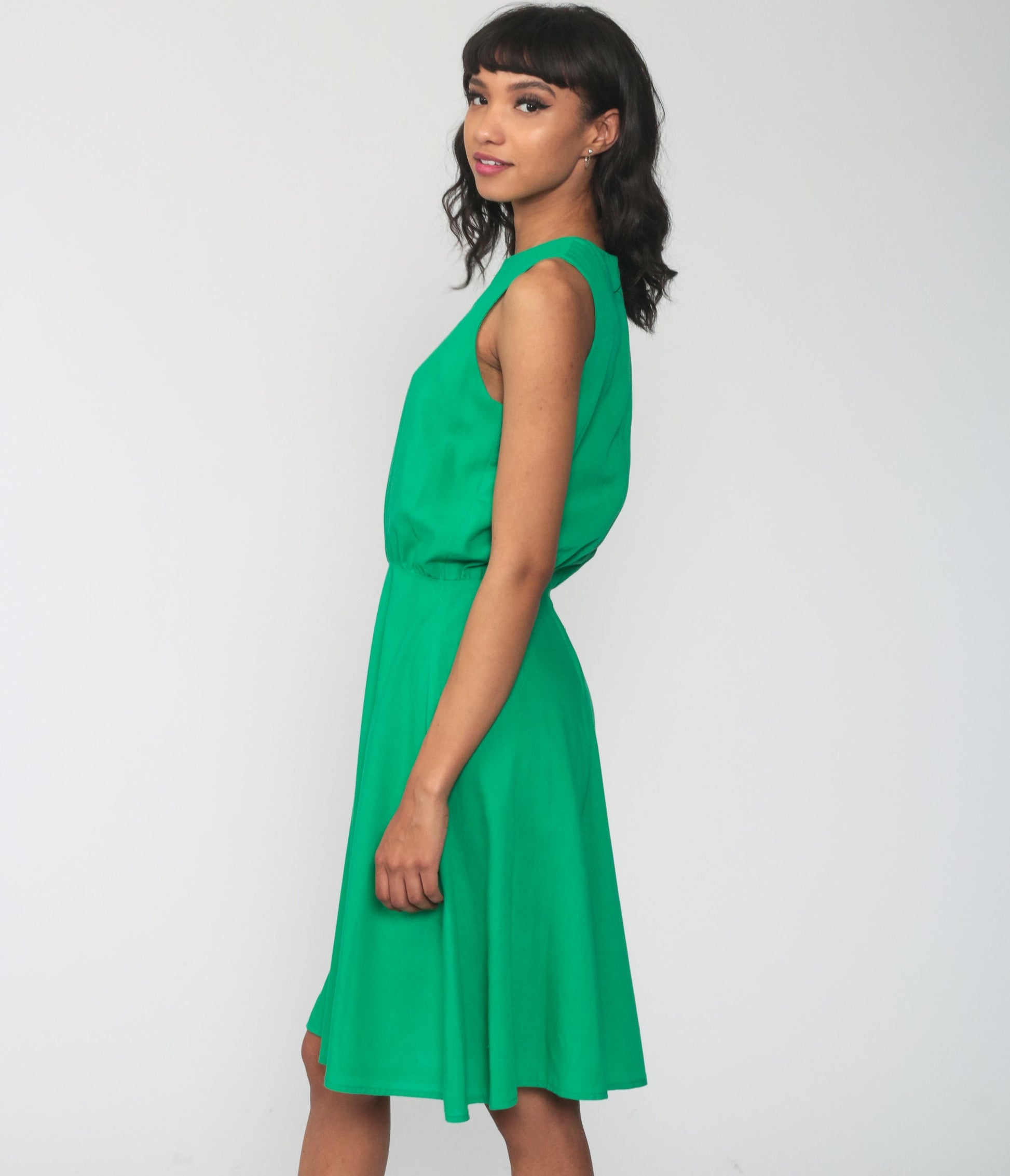 70s Kelly Green Midi Sundress High Waist Tank Sleeveless Extra Small