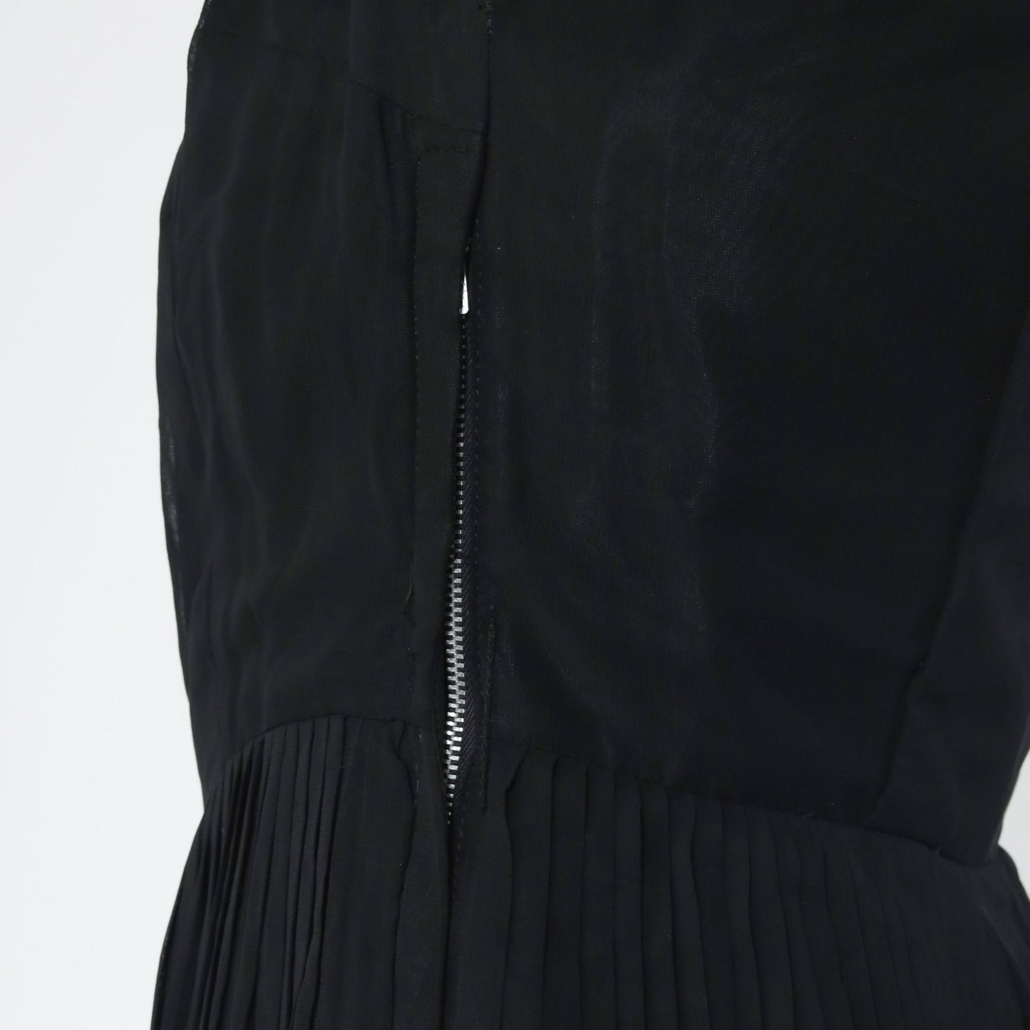 1950s Black Chiffon Sheath Dress Tea Length High Waist Side Zip Medium