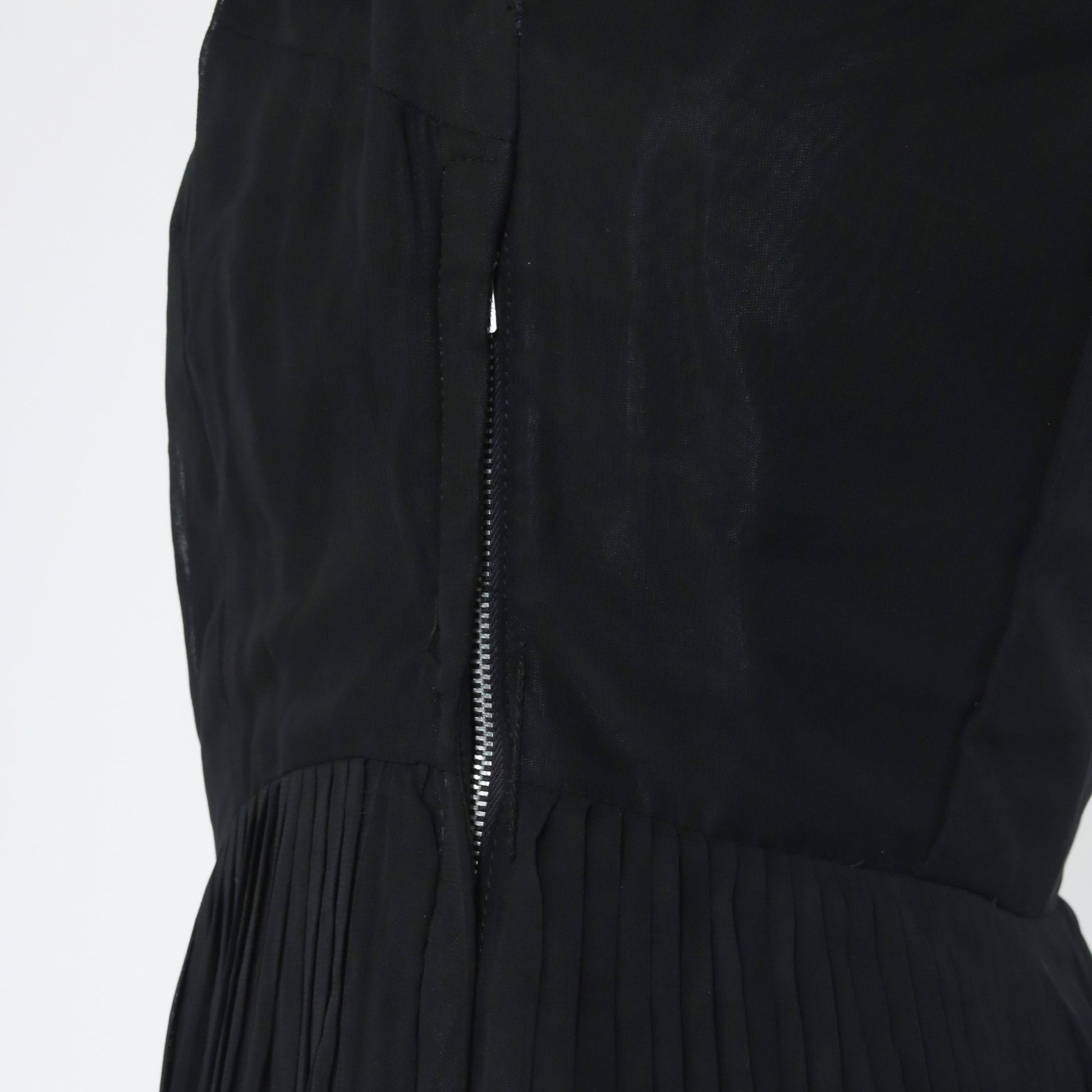 1950s Black Chiffon Sheath Dress Tea Length High Waist Side Zip Medium