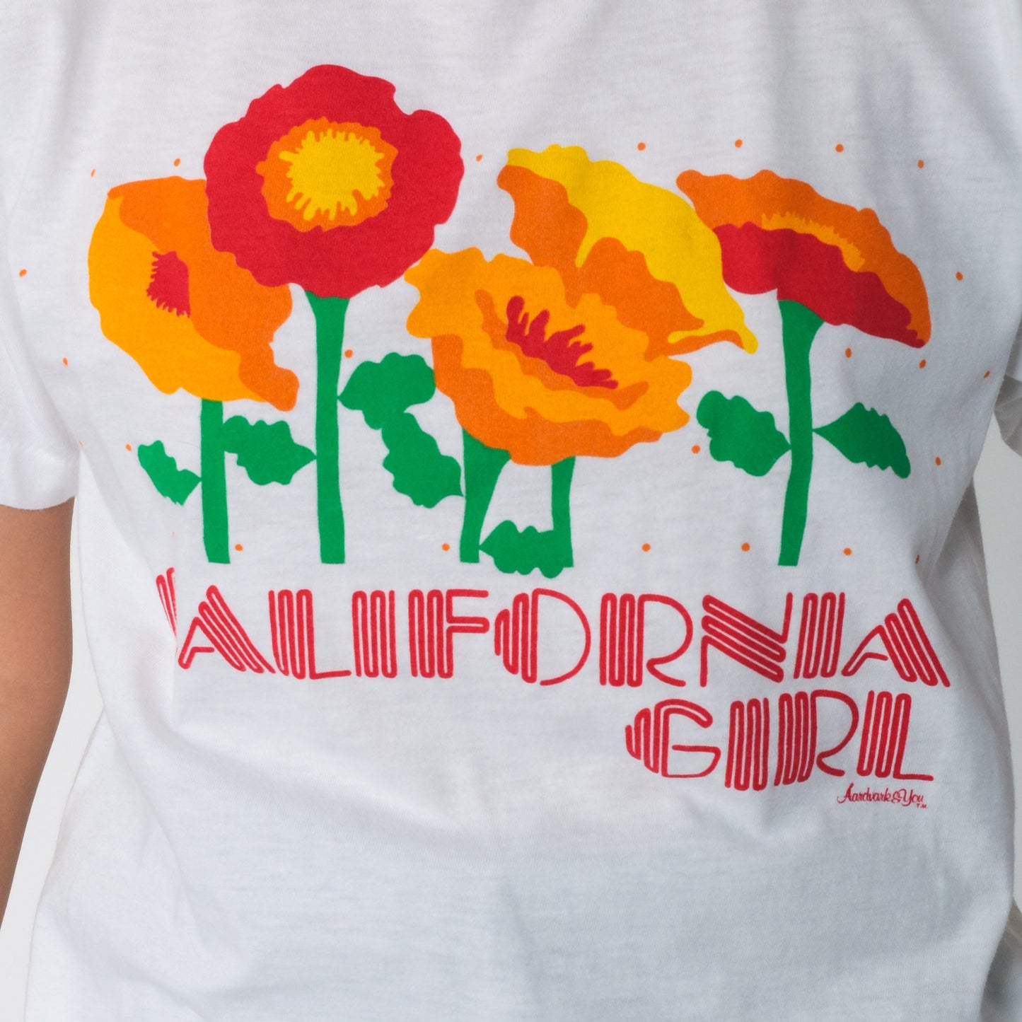 80s California Girl Poppy Graphic T-Shirt Single Stitch Floral Tee Medium