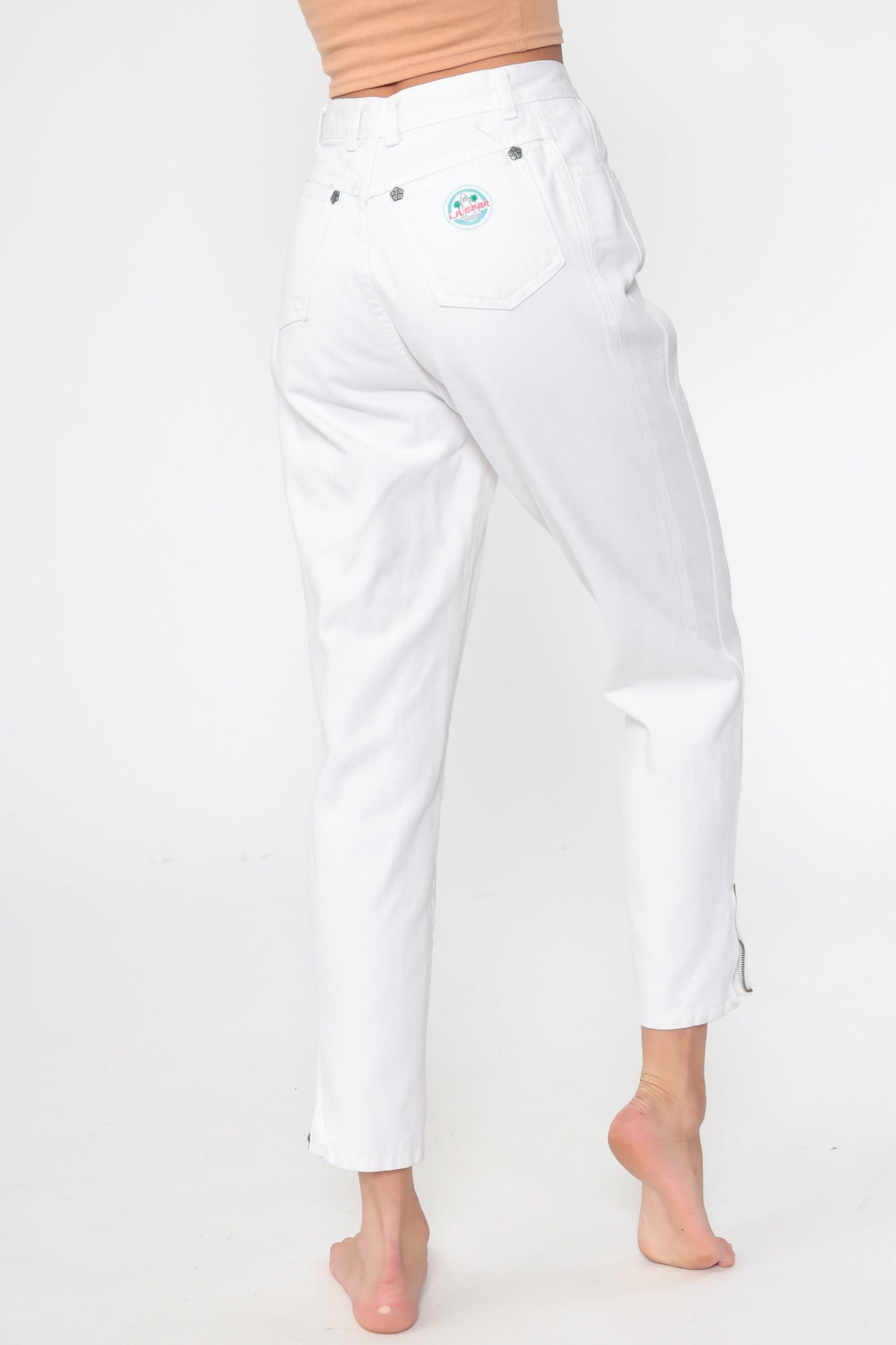 90s LA Gear White High-Waist Mom Jeans Ankle Zip Small
