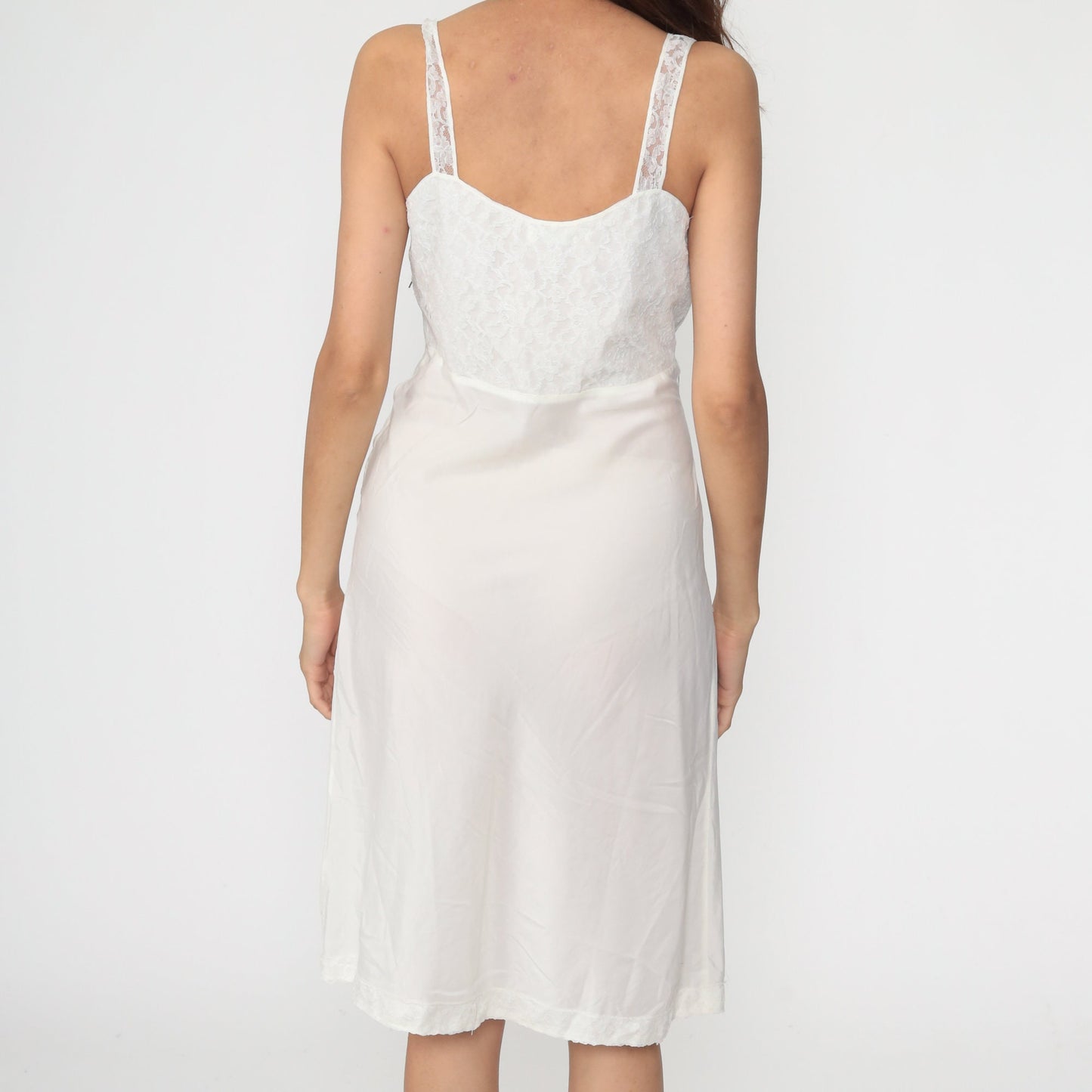 1950s Barbizon White Lace Slip Dress Midi Spaghetti Strap Small Medium