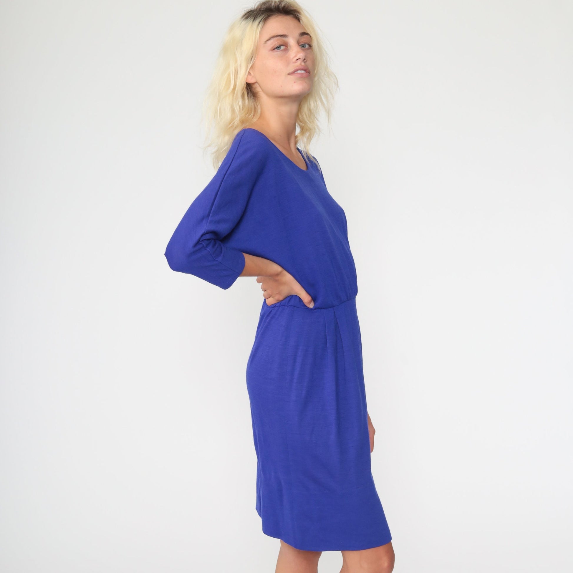 70s Purple Mini Dress Dolman Sleeve High Waist Small Medium
