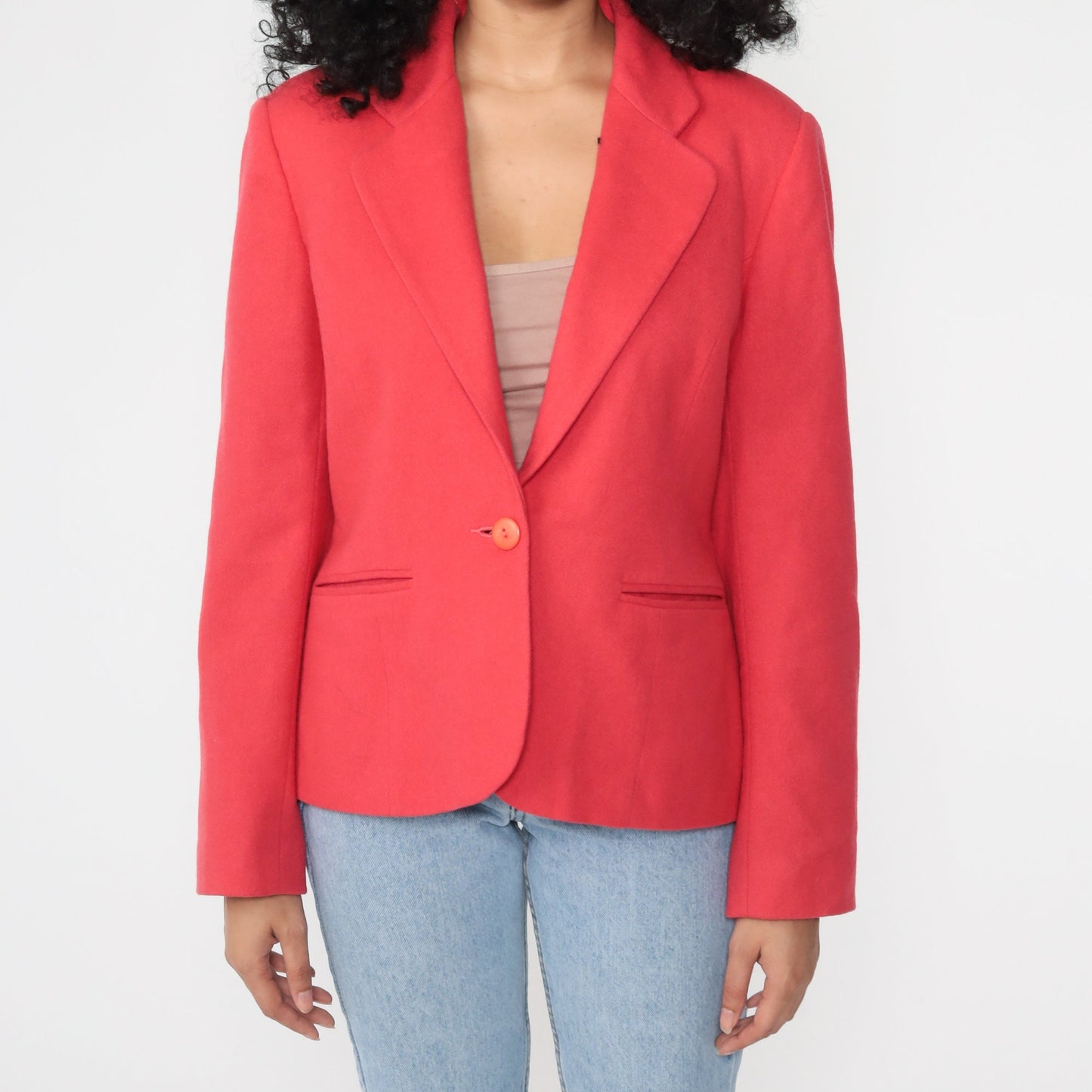80s Red Wool Blazer Tailored Jacket Medium