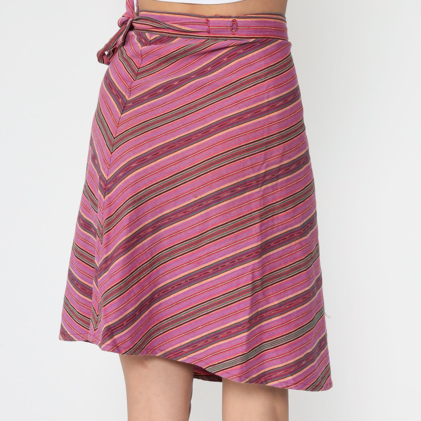 90s Purple Striped Wrap Mini Skirt Cotton Small Medium