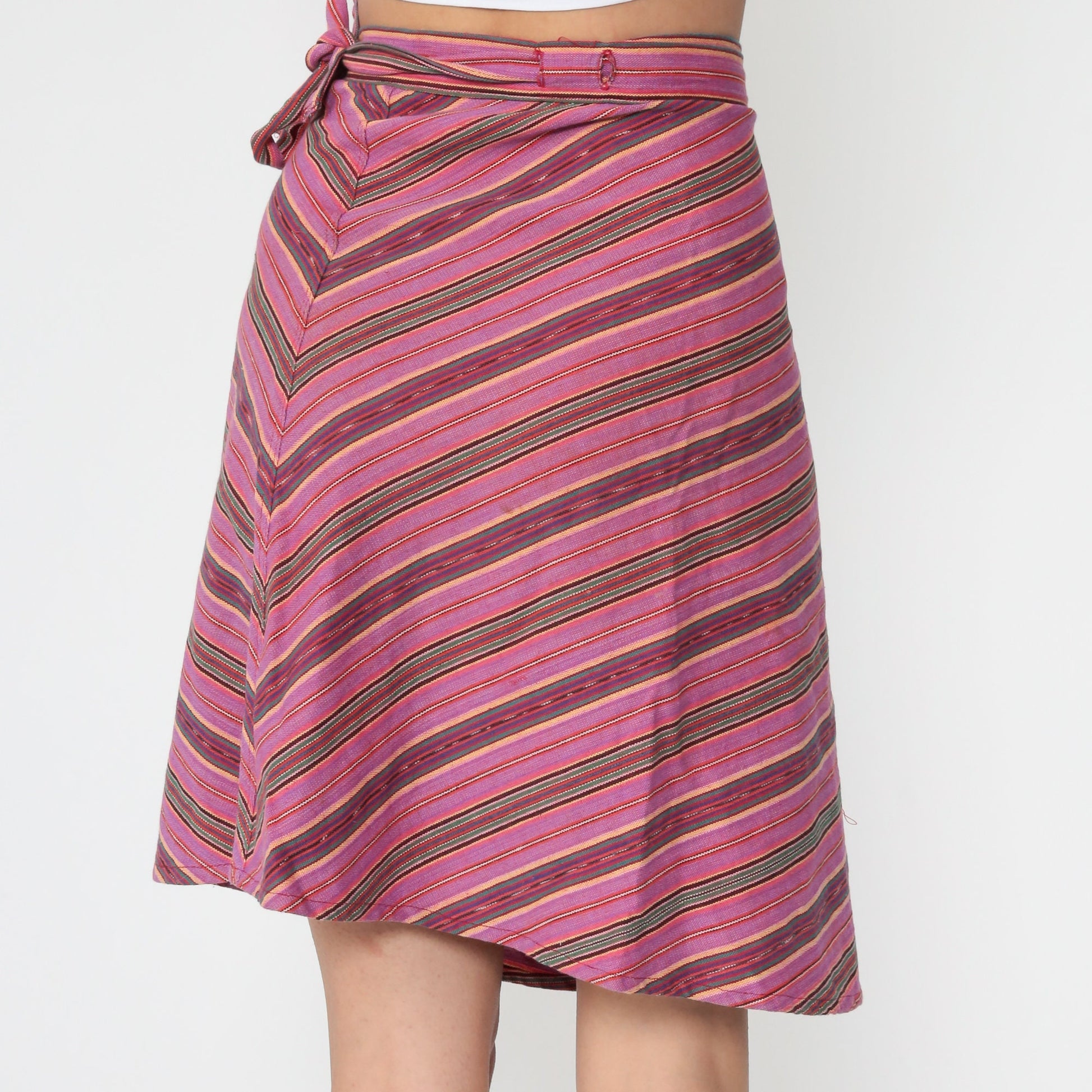 90s Purple Striped Wrap Mini Skirt Cotton Small Medium