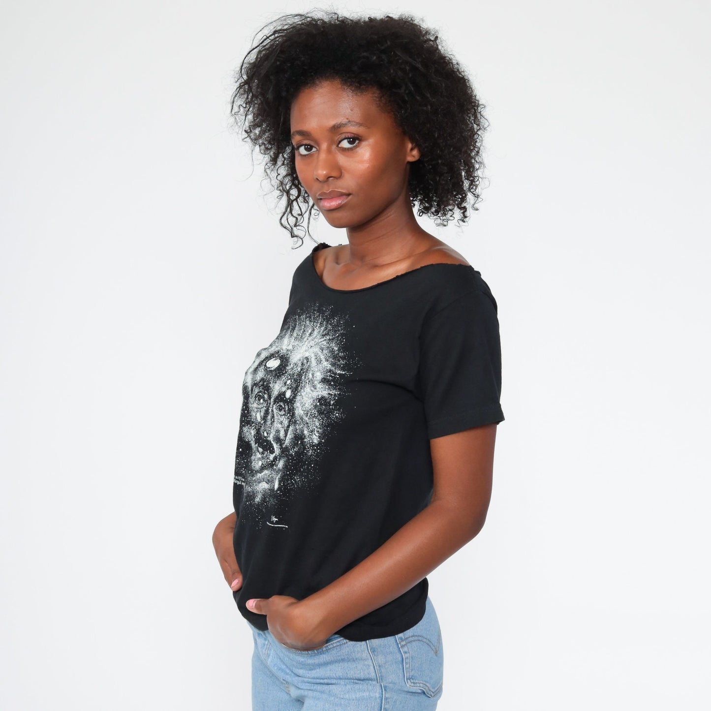 90s Albert Einstein Glow in the Dark Galaxy T-Shirt Black Small