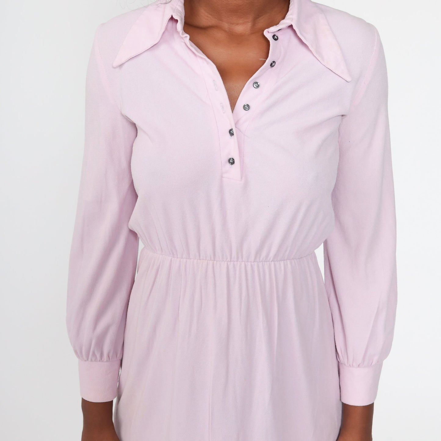 70s Lavender Dagger Collar Mini Dress Button-Up Long Sleeve High Waisted Extra Small