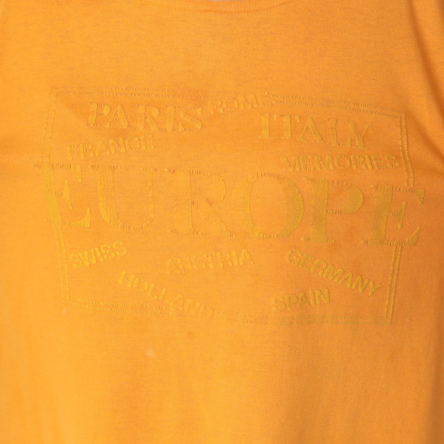 90s Europe Travel Graphic Long Sleeve T-Shirt Yellow Cotton Extra Large XL