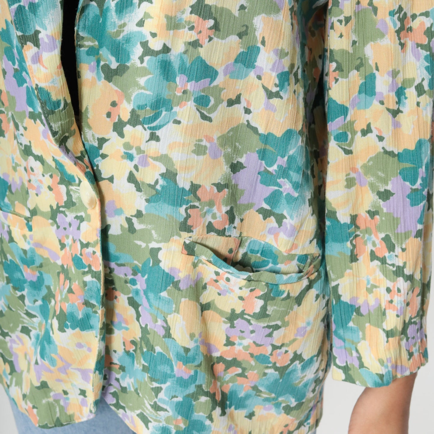 80s Koret Floral Blazer Jacket Pastel Yellow Blue Medium Large