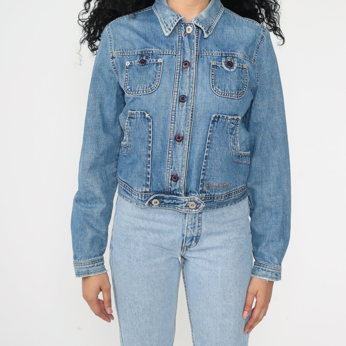 90s Guess Denim Jacket Blue Button-Up Trucker Small S