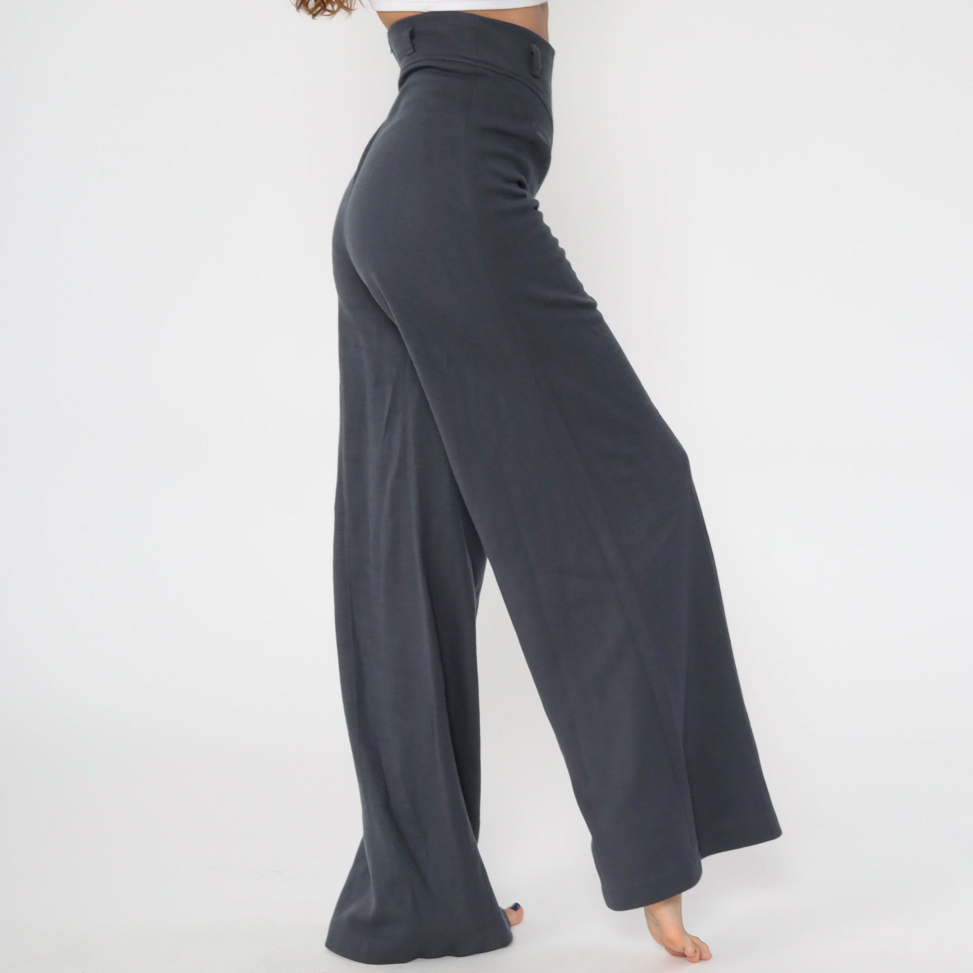 70s Grey Bell Bottom Pants High Waist Wide Leg Knit Trousers Extra Small XS