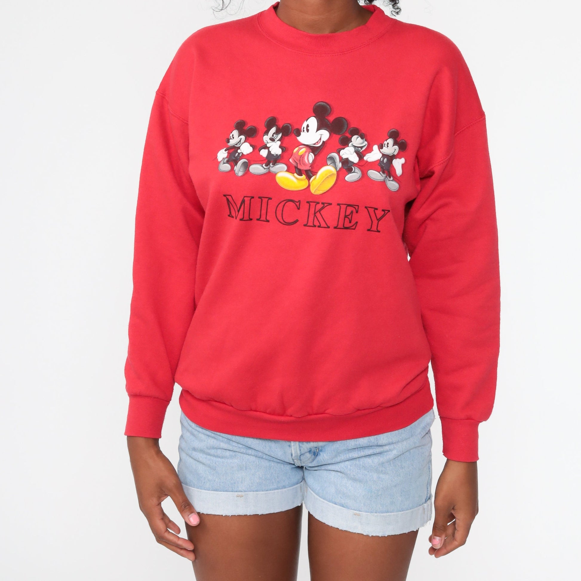 90s Disney Mickey Mouse Sweatshirt Red Crewneck Graphic Medium