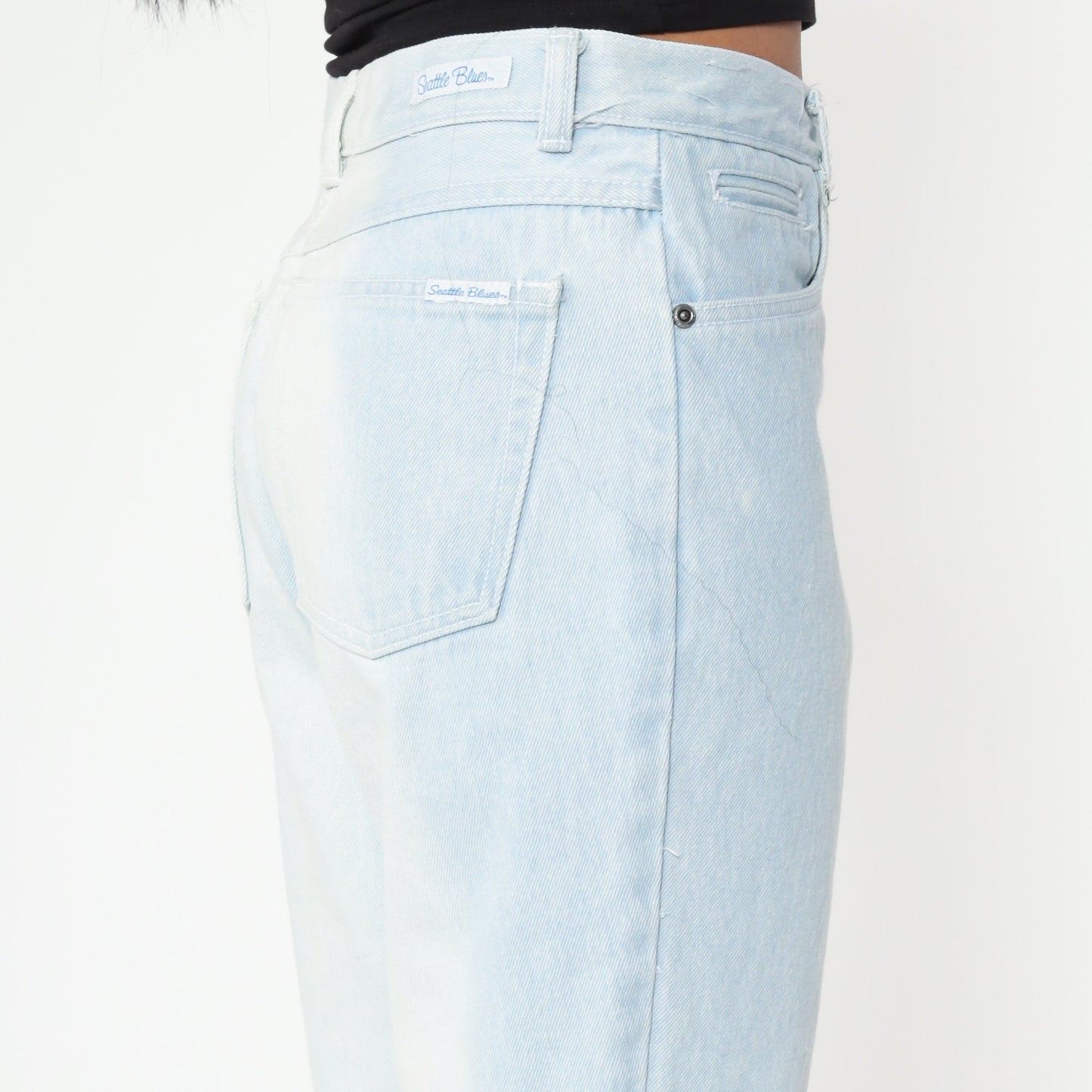 90s Bleach Dyed High Waist Jeans Light Blue Slim Ankle Zipper Small