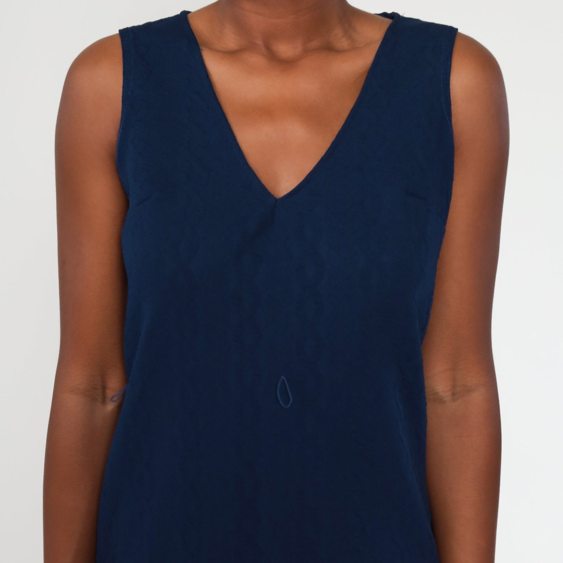 70s Cable Knit Shift Dress Navy Mini Sleeveless Small Medium