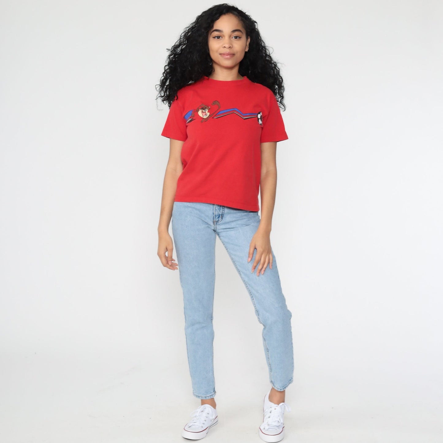 90s Looney Tunes Taz Soccer Graphic T-Shirt Warner Bros Red Small