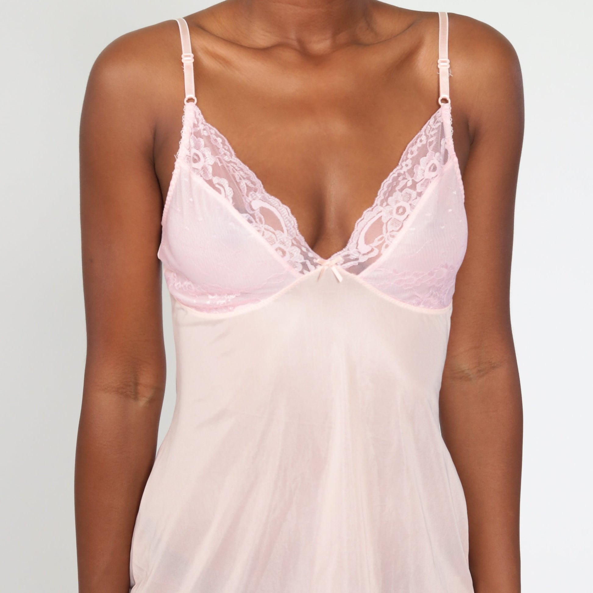 Y2K Baby Pink Lace Slip Dress Spaghetti Strap Nightgown 00s Small