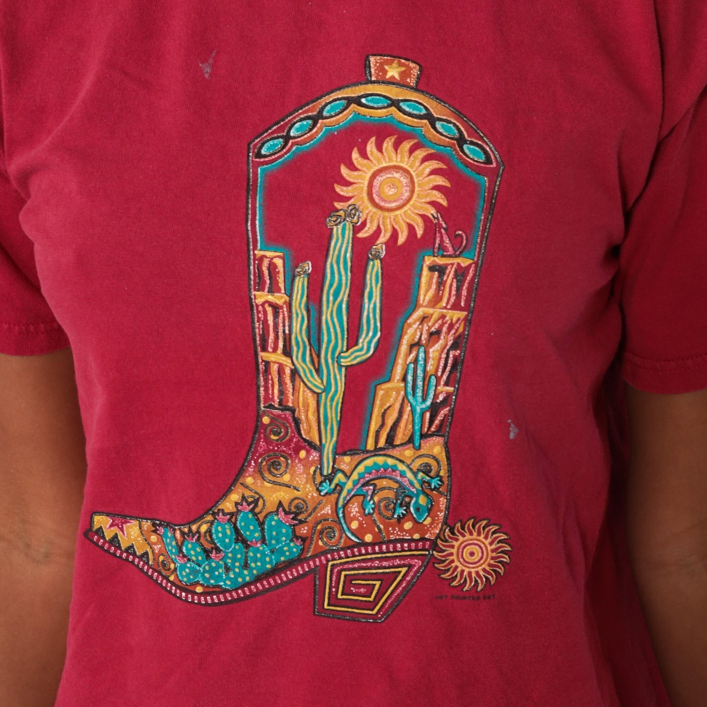80s Cactus Cowboy Boot Desert Graphic T-Shirt Red Southwestern Medium