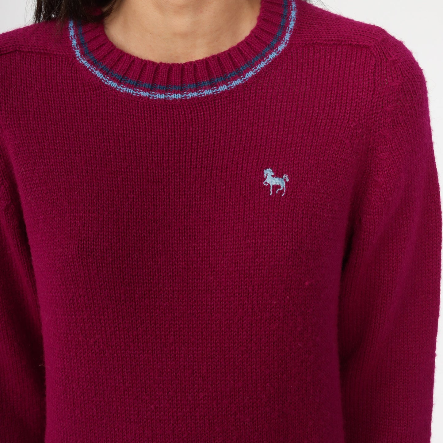 80s Purple Horse Graphic Knit Sweater Ringer Pullover Small
