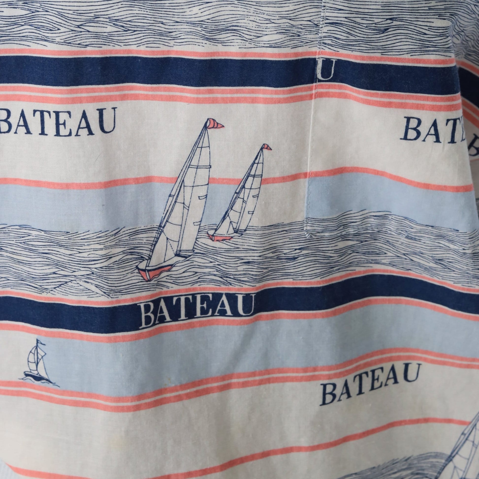 80s Bateau Boat Sailboat Striped Sailor Graphic T-Shirt White Cotton Medium