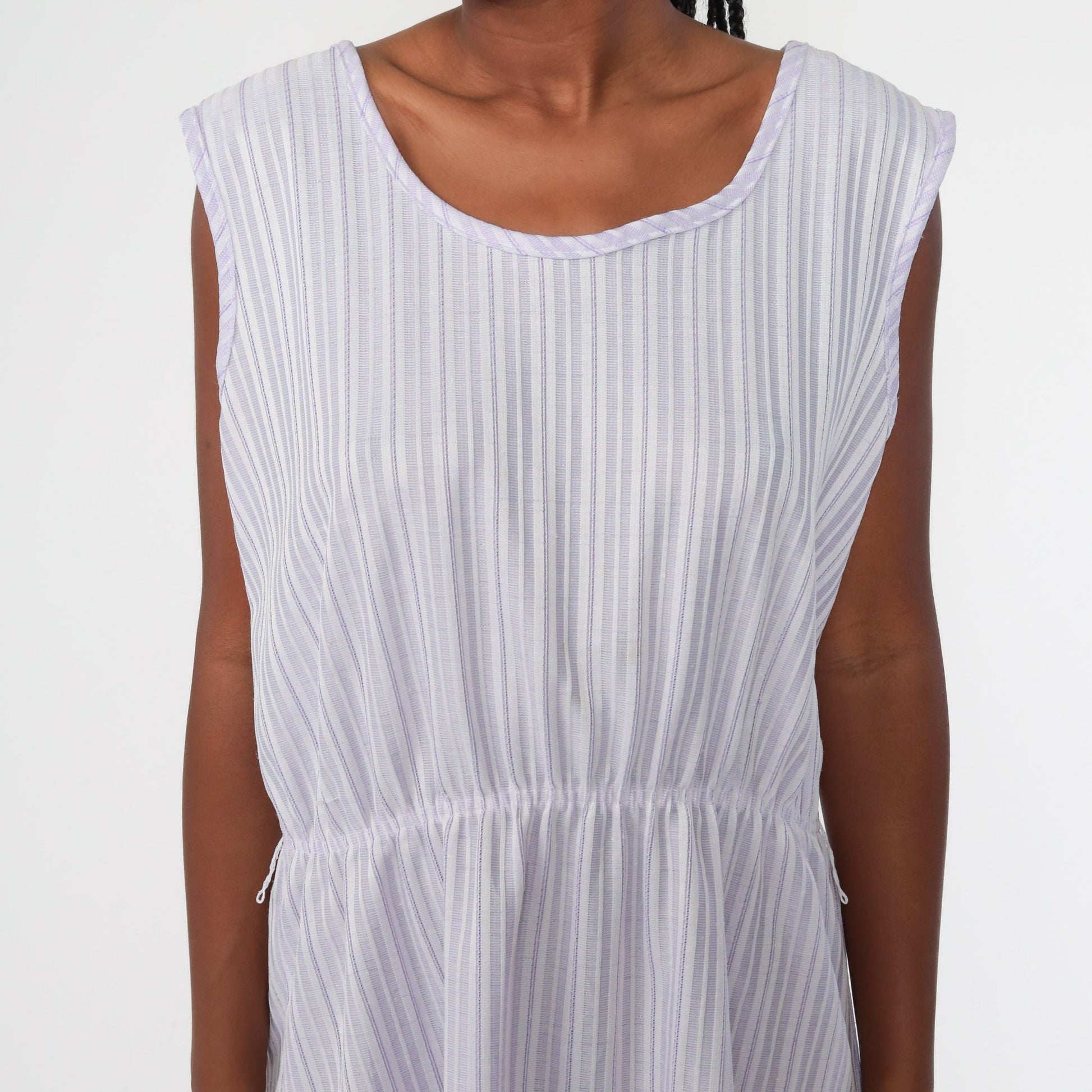 70s Lavender Striped Mini Dress High Waist Sleeveless Extra Large XL