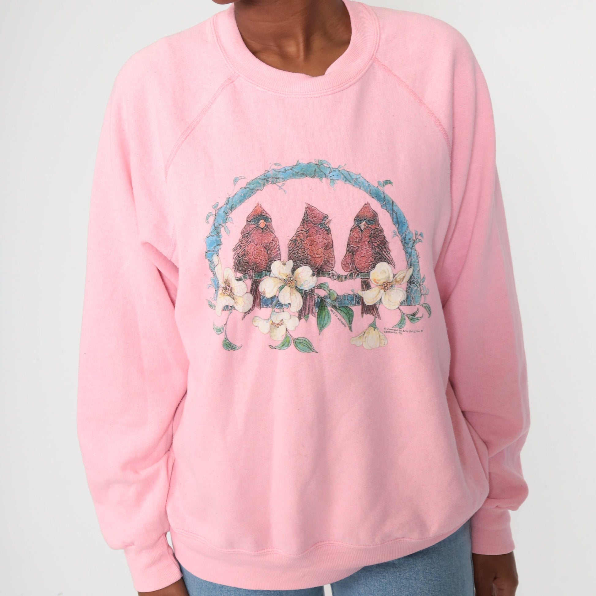 80s Cardinal Bird Graphic Sweatshirt Pink Crewneck Extra Large XXL