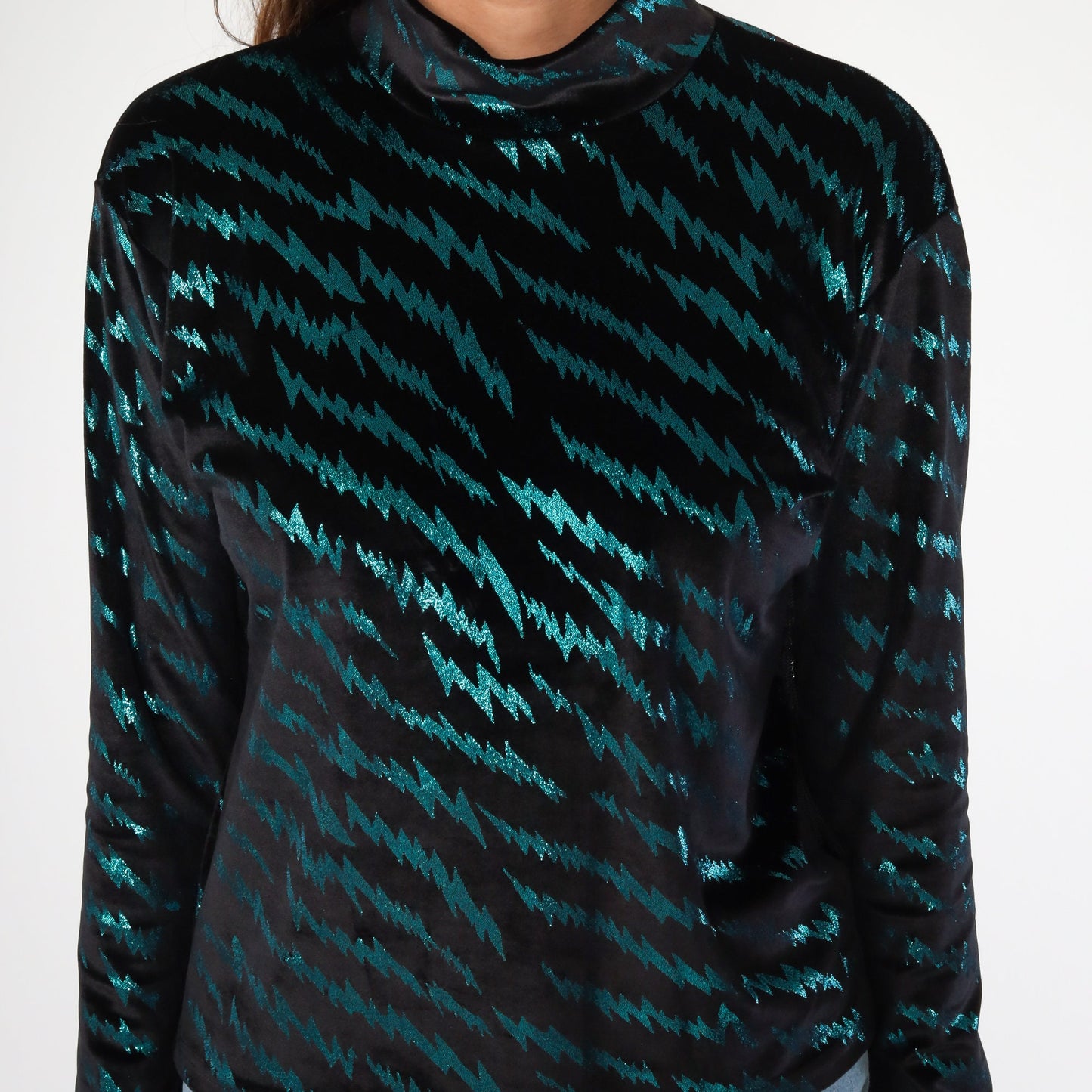 90s Metallic Tiger Print Fringe Turtleneck Y2K Club Shirt Extra Small XS