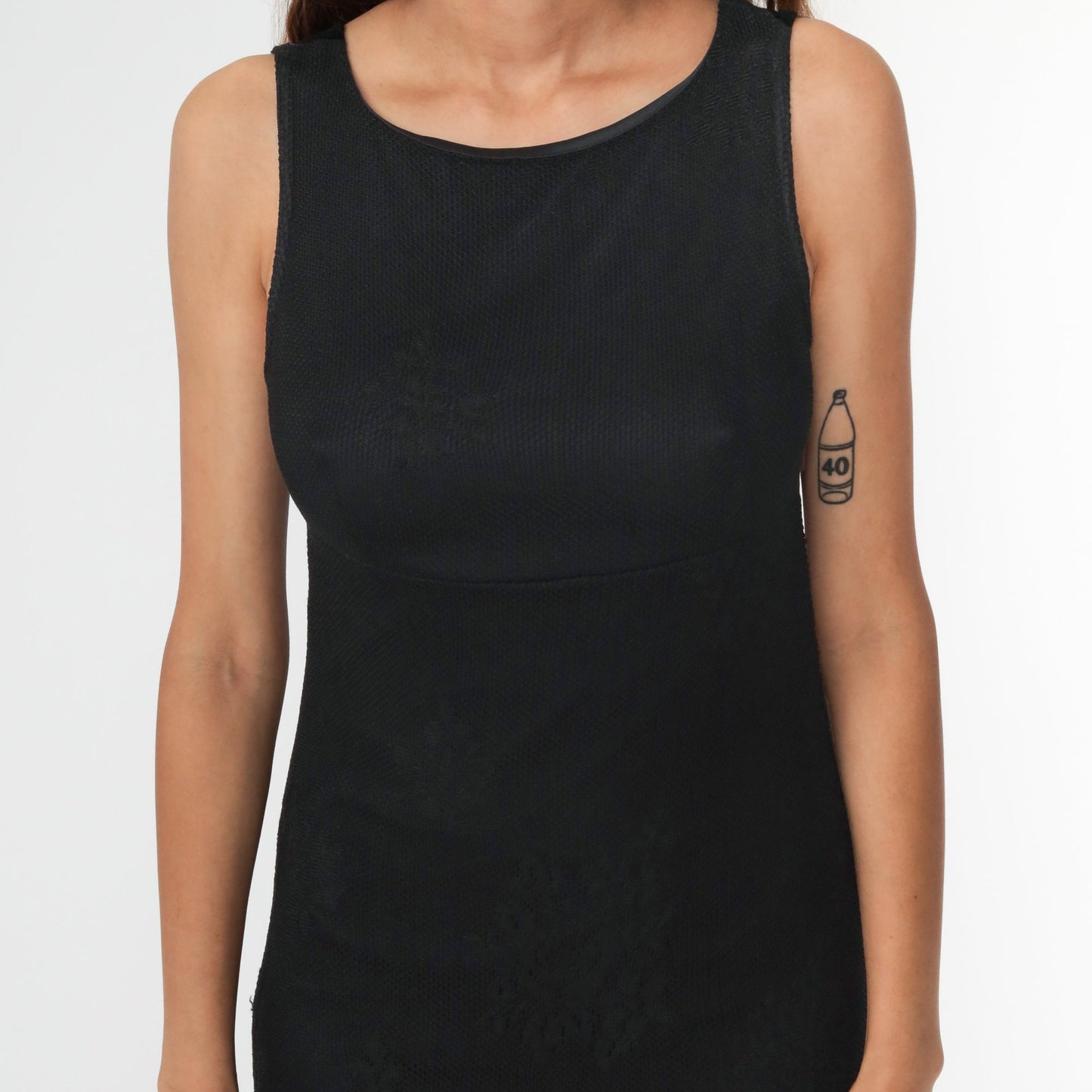 90s Black Lace Fringe Mini Dress Sleeveless Small Medium
