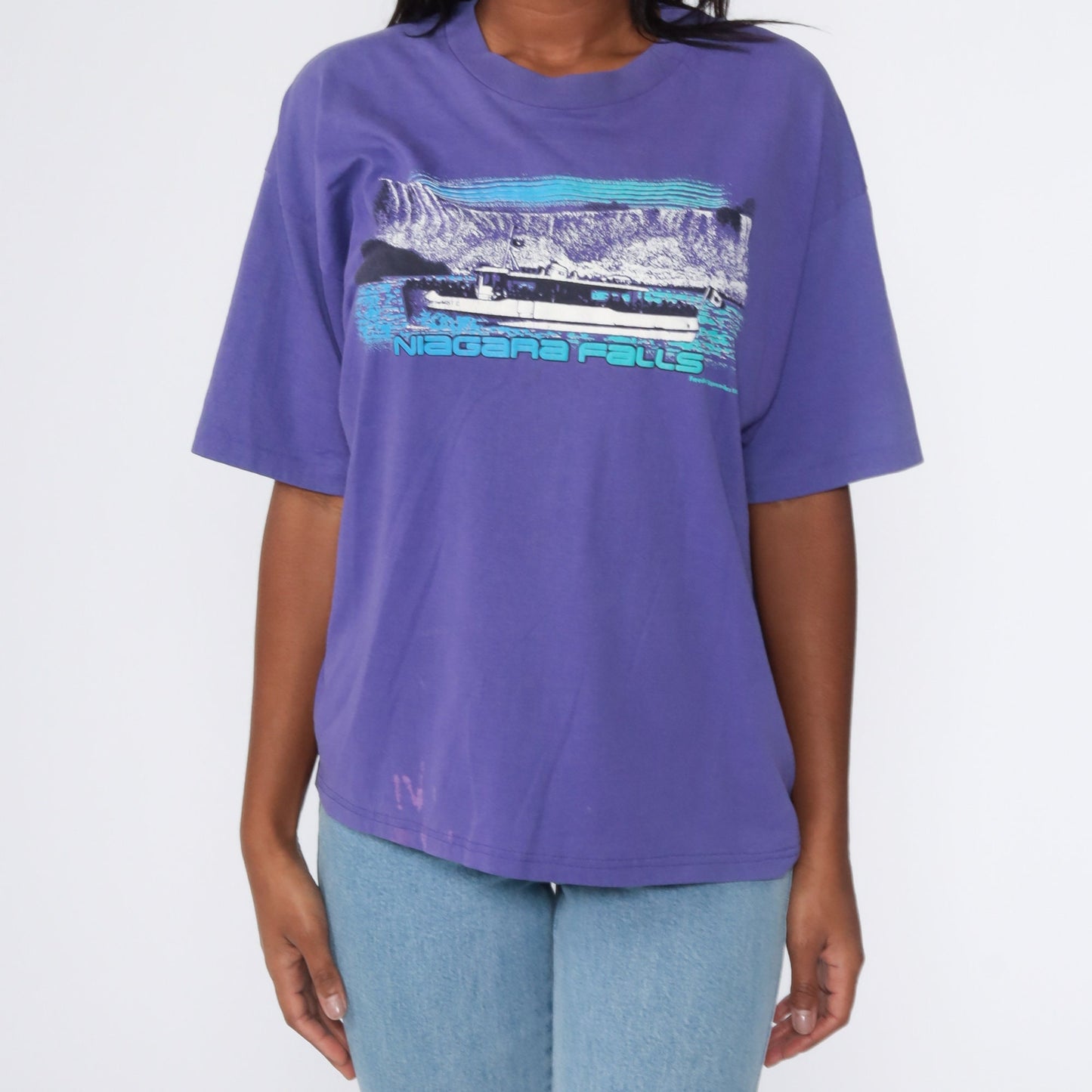 80s Niagara Falls Graphic T-Shirt Purple Distressed Large