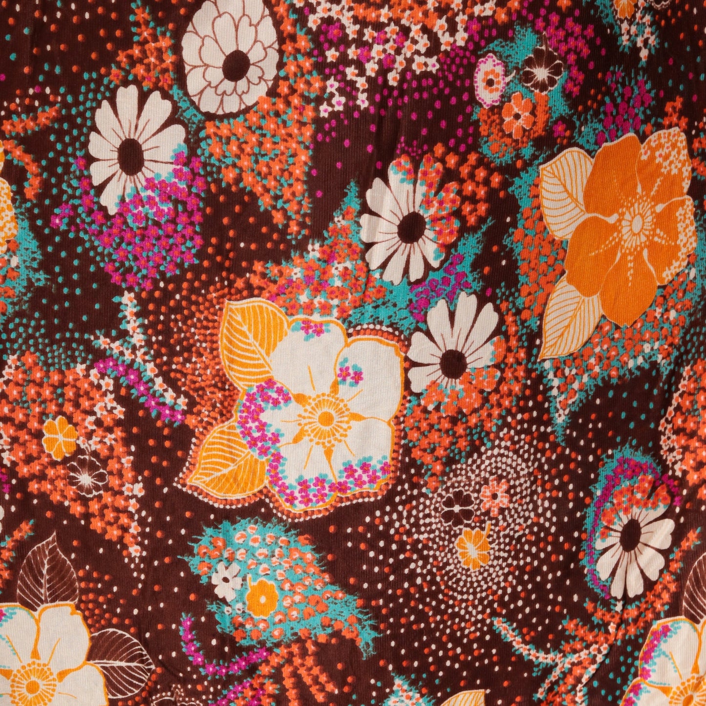 70s Psychedelic Floral Maxi Dress Empire Waist Smocked Black Purple Small