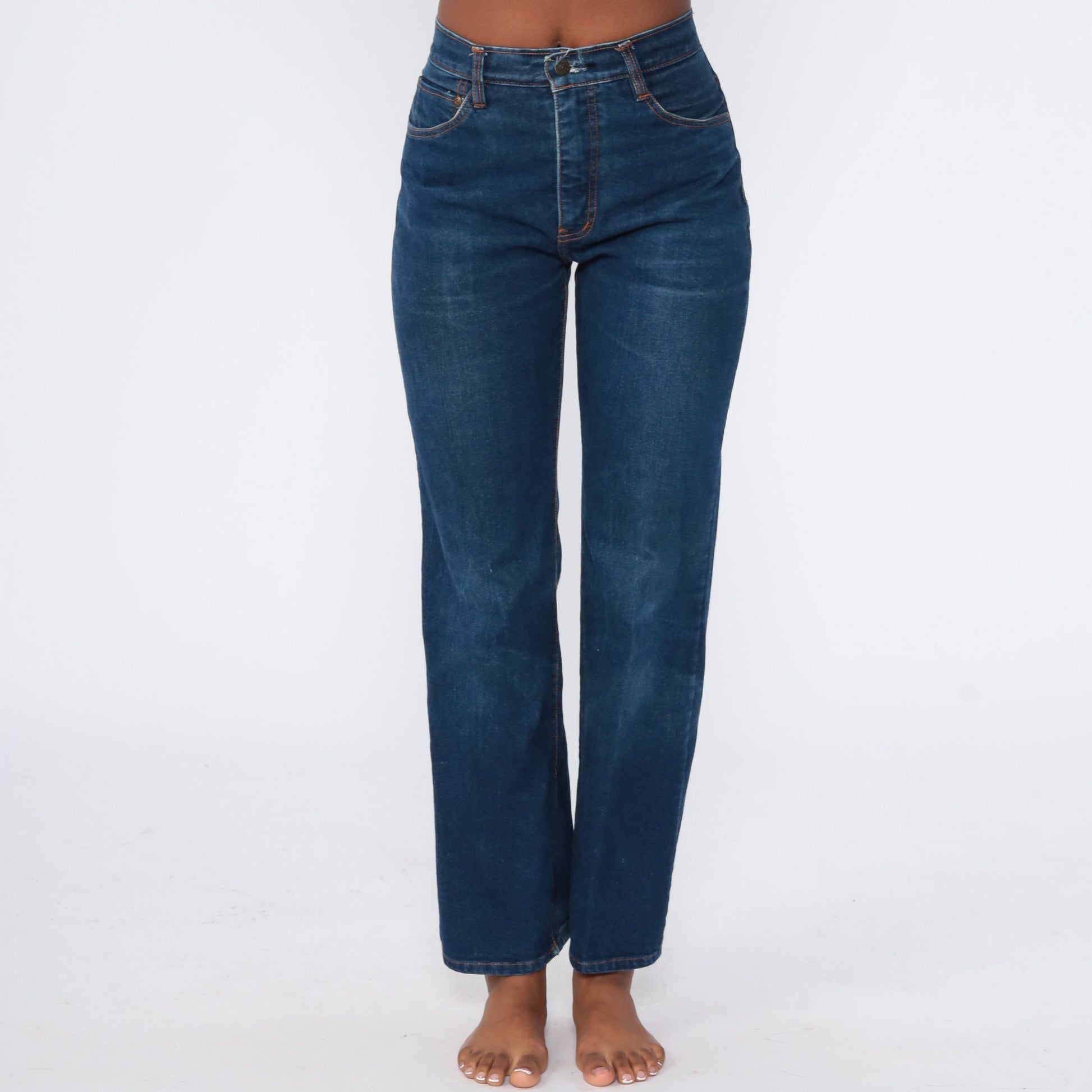 80s Big Stone Dark Blue High Waisted Bootcut Jeans Small 26