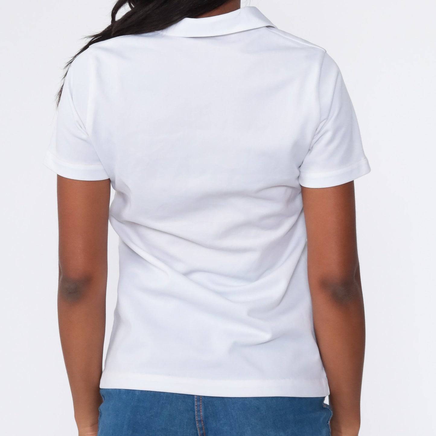 70s White Zip-Up Dagger Collar Shirt Short Sleeve Small