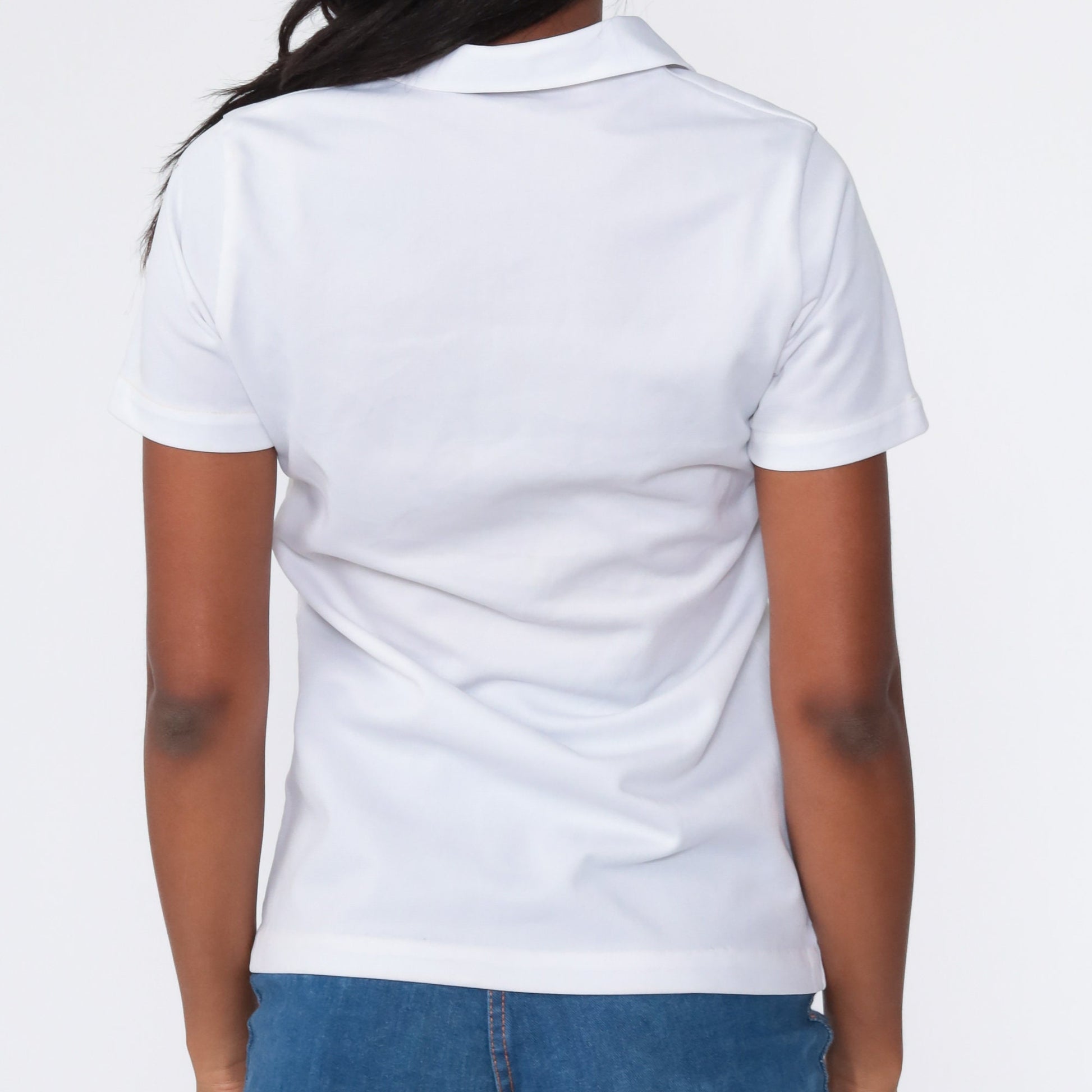 70s White Zip-Up Dagger Collar Shirt Short Sleeve Small