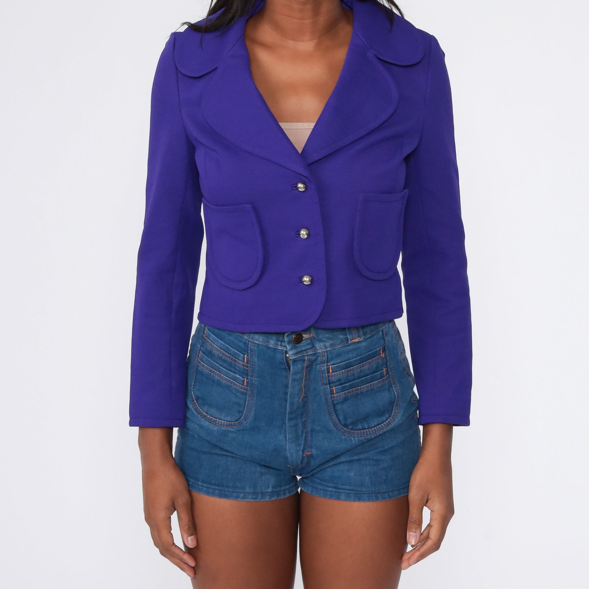 60s Butte Knit Cropped Jacket Purple Button Up Extra Small
