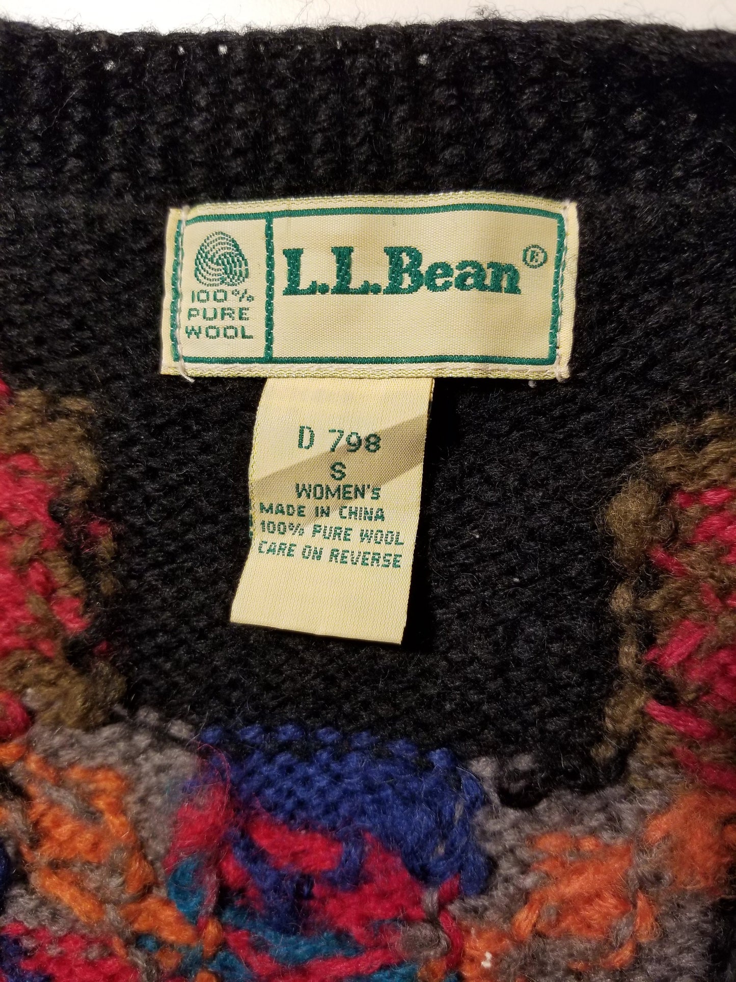 LL Bean Wool Quilted Vest 80s Black Southwestern Small