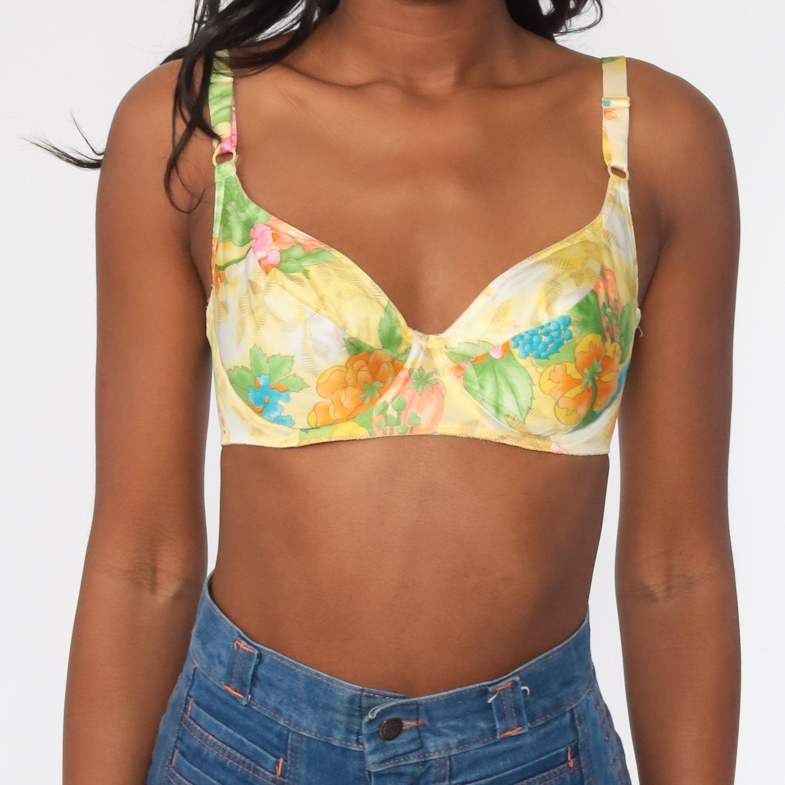Vanity Fair 70s Floral Bra 34C Tropical Print Vintage Lingerie