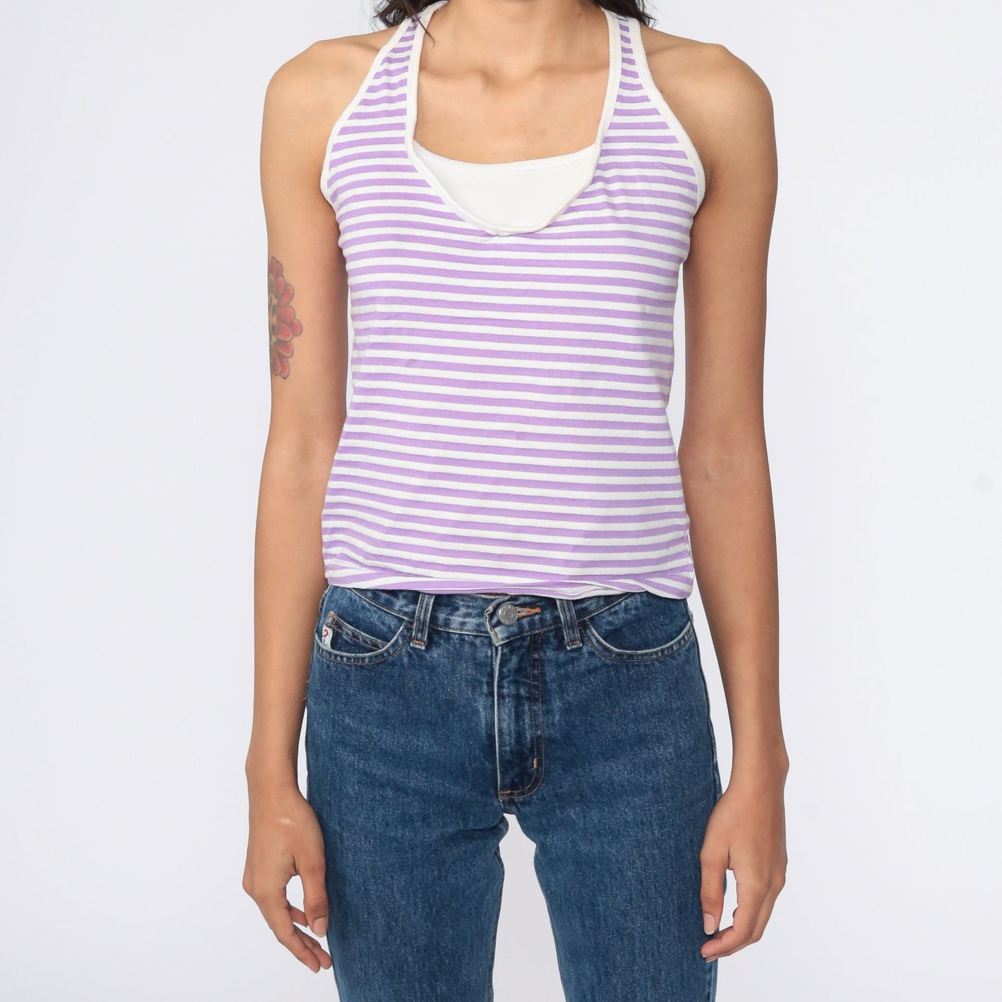 Y2K Lavender Striped Racerback Tank Top 00s Sleeveless Small S