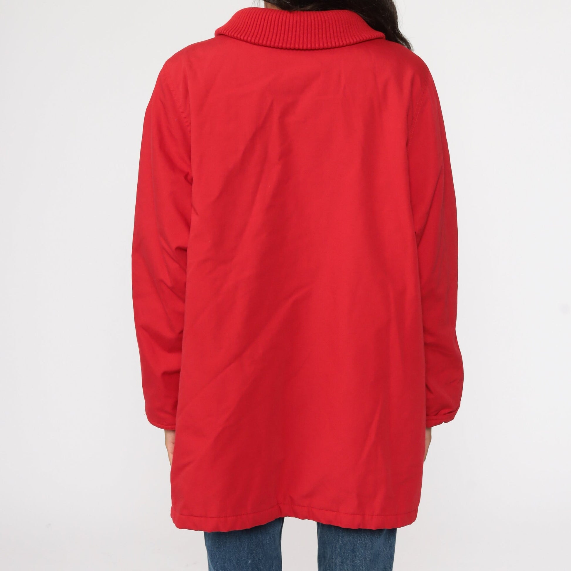 80s Windsor Bay Red Cotton Windbreaker Jacket Knit Collar Medium