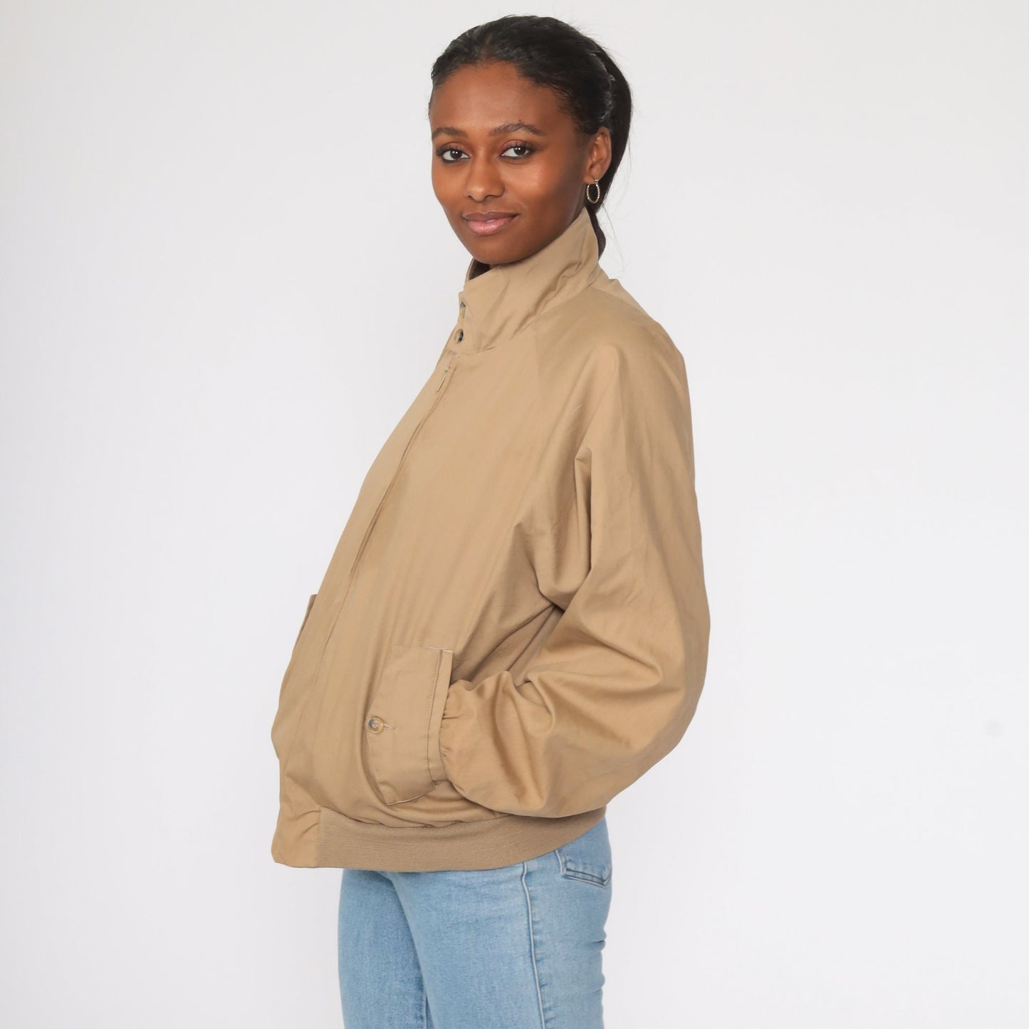1970s Tan Zip Raglan Windbreaker Jacket Medium Large