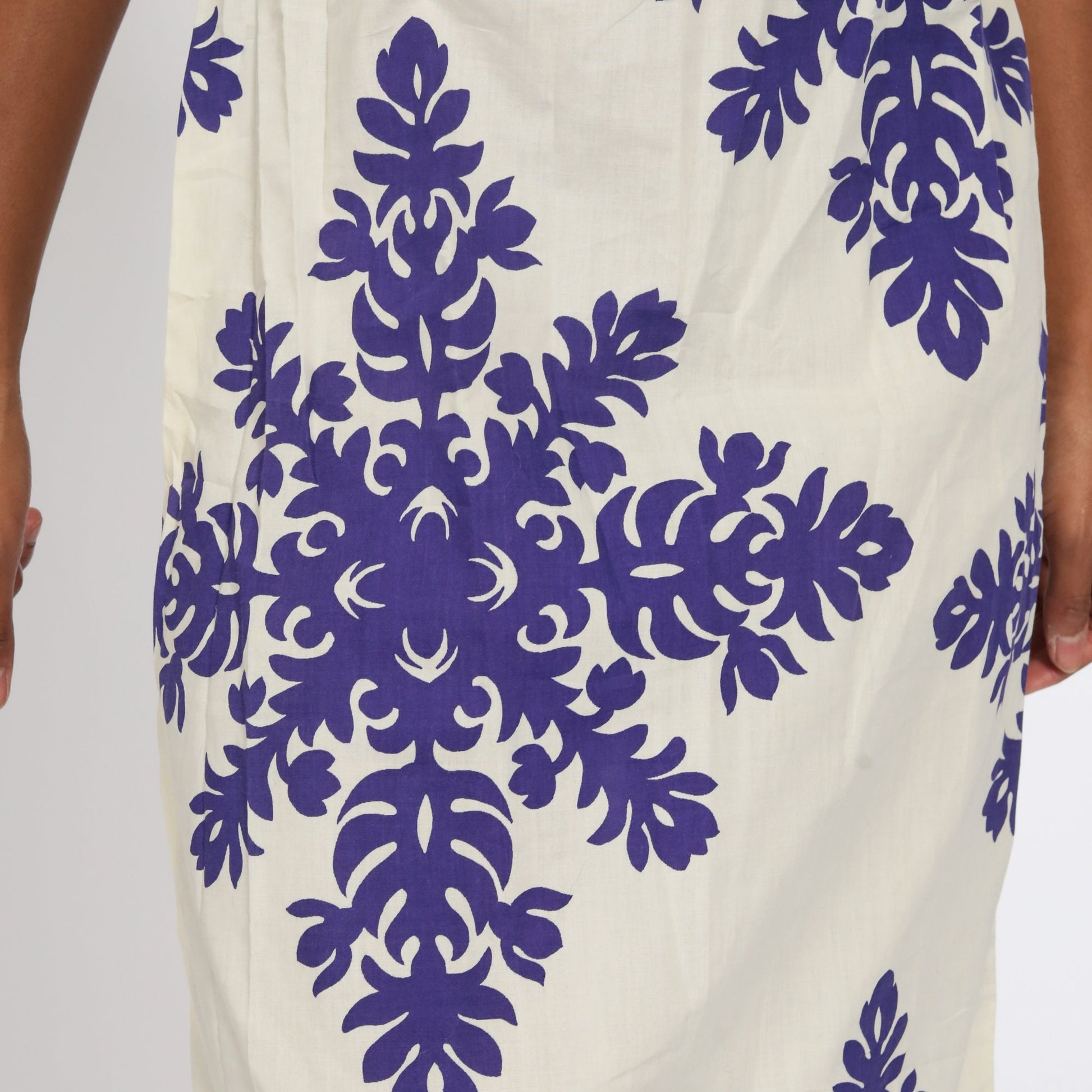 70s Floral Midi Dress Empire Waist Sleeveless White Purple Extra Small